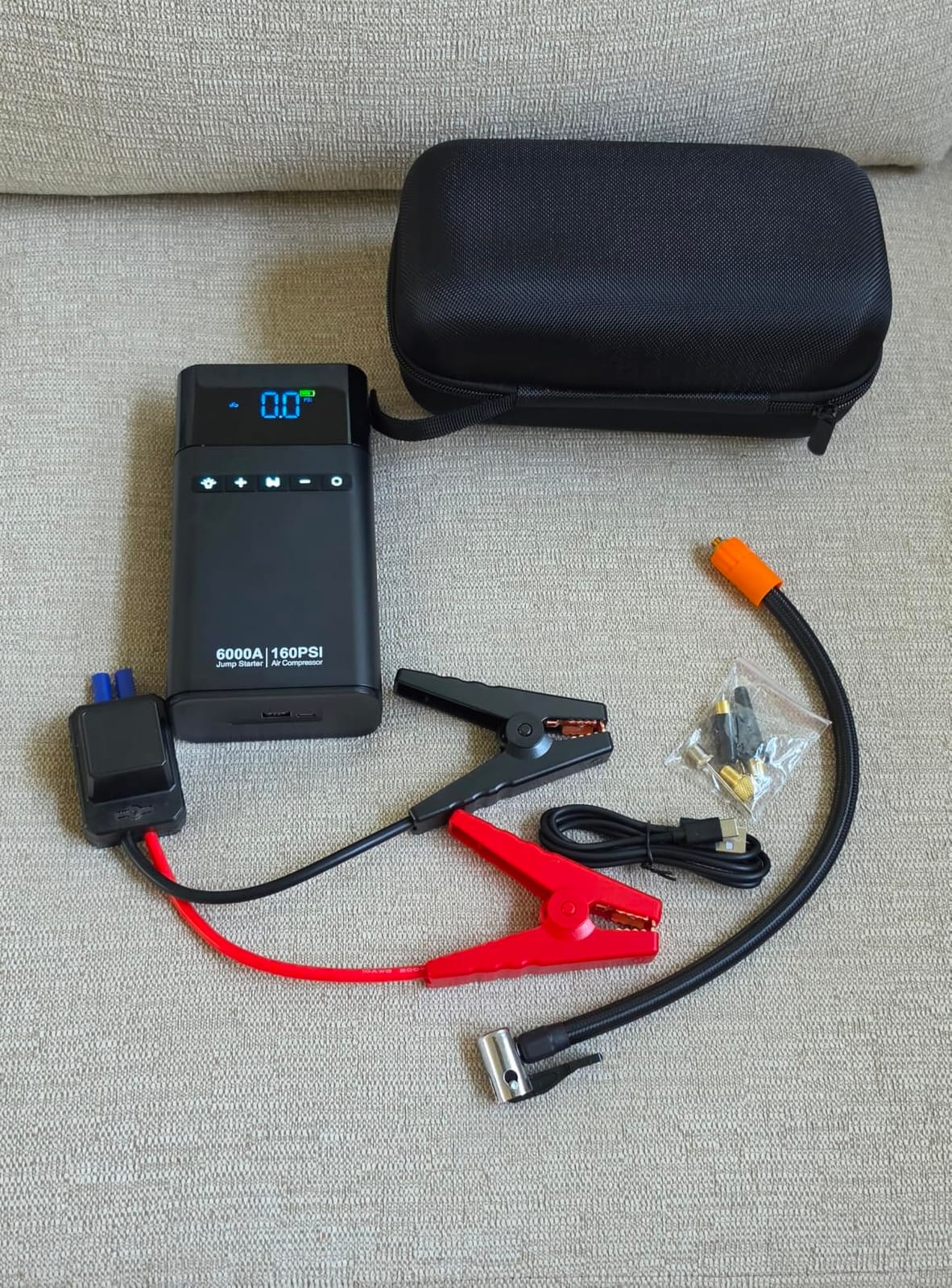 6000A Portable Car Battery Jump Starter with Air Compressor 160PSI | 99Wh Car Battery Jumper Starter Portable (All Gas 12L Diesel) 12V Jump Box with Jumper Cables, Tire Inflator&Light&Power Bank customer photo 2