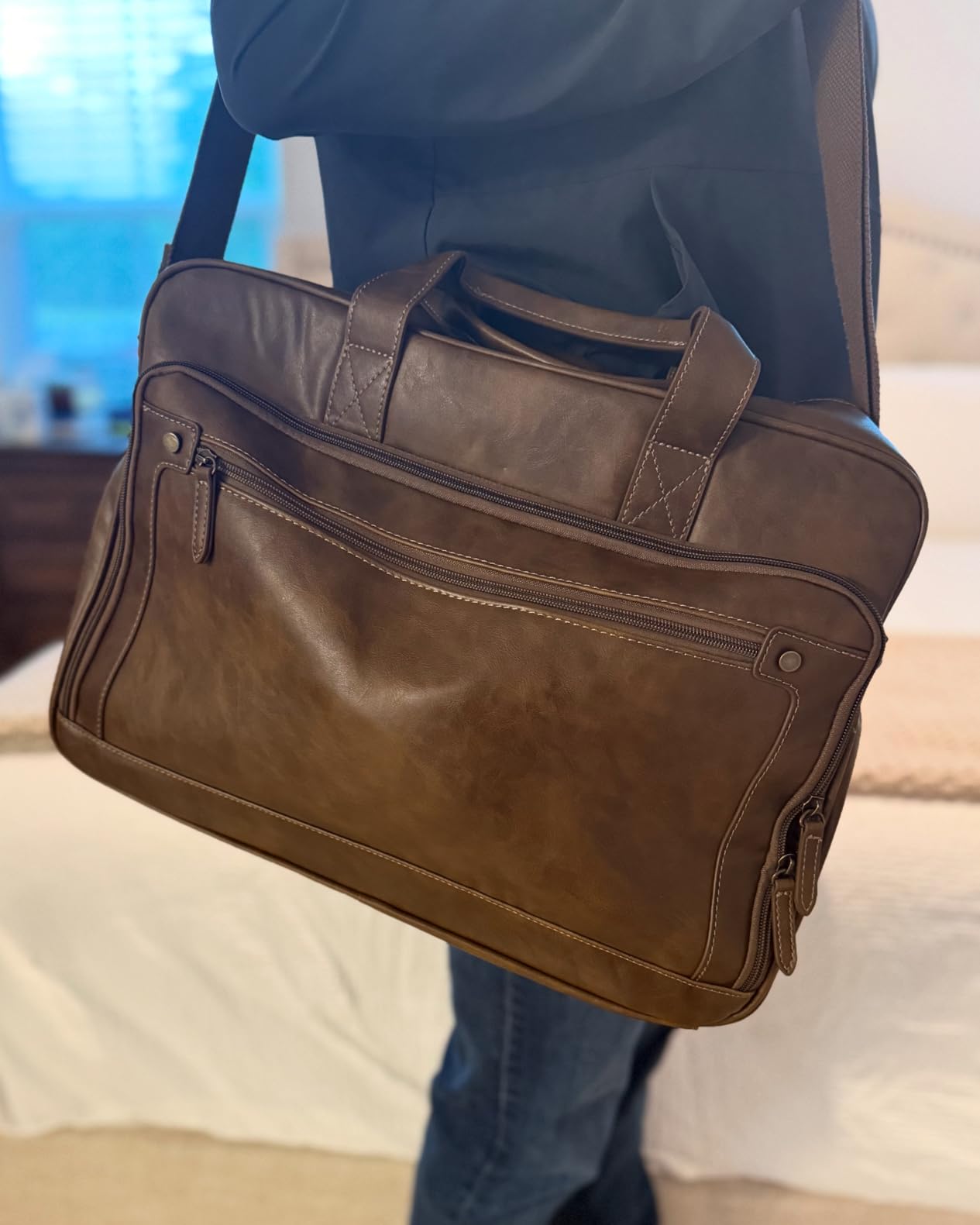 RAINSMORE Mens Laptop Bag 16 Inch Leather Briefcase Vintage Messenger Bag customer photo 2