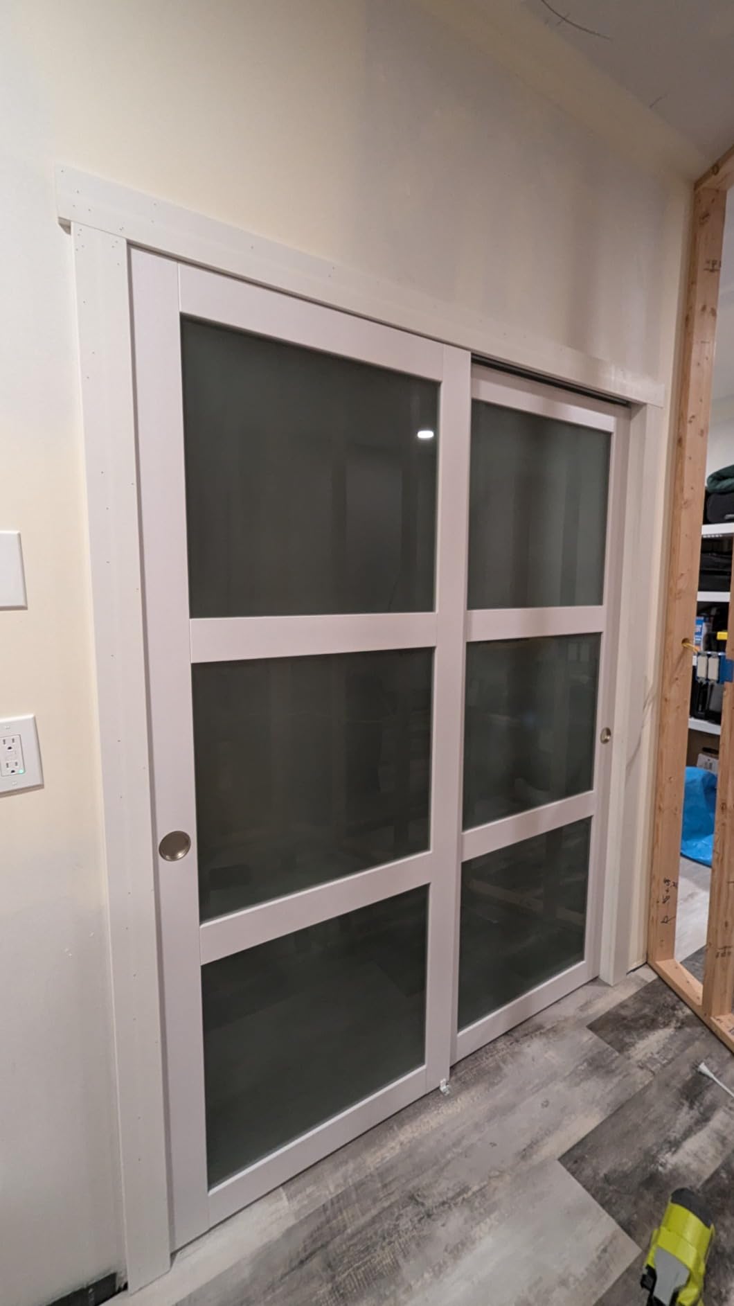 EaseLife 60x80 in (Double 31in) Bypass Sliding Closet Door for Bedroom, 3-Lite Frosted Glass Sliding Door with Hardware Track Kit & Floor Guide, Preassembled Door Panel, MDF White Pocket Doors customer photo 1
