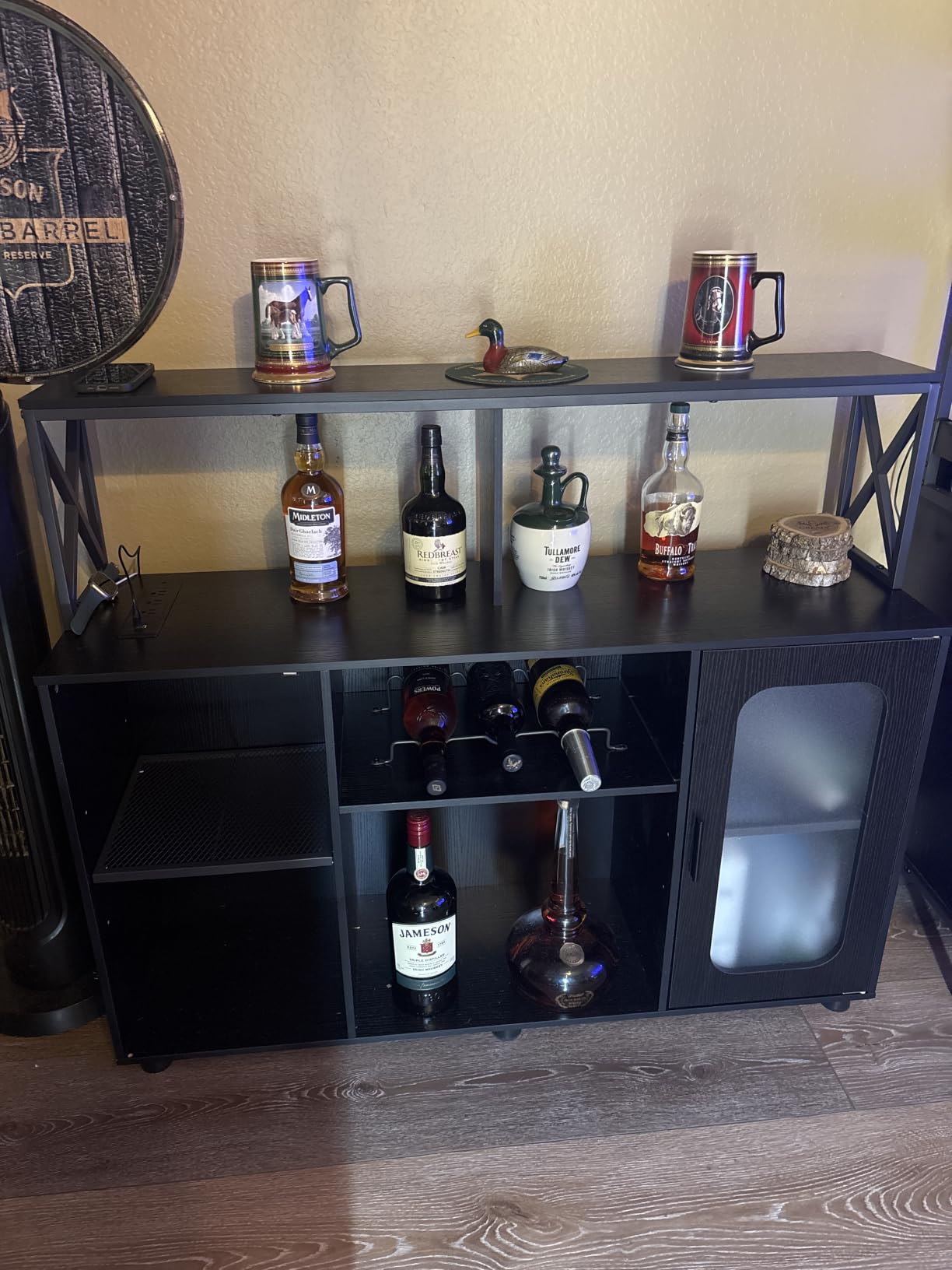 Aheaplus Bar Cabinet with Power Outlets, Liquor Cabinet with Led Lights and Glass Holder, Storage Buffet Cabinet Coffee Bar Cabinet for Liquor, Wine Cabinet with Racks for Home, Kitchen, Grey Oak customer photo 1