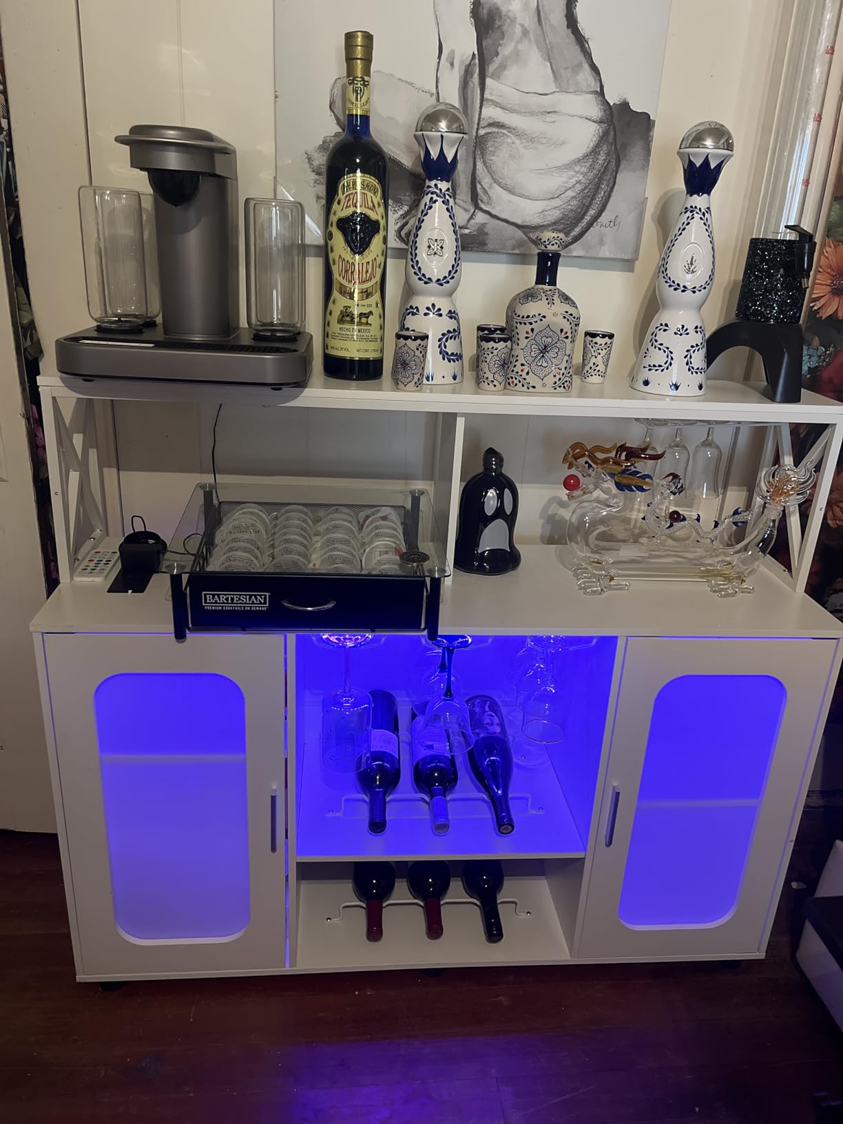 Aheaplus Bar Cabinet with Power Outlets, Liquor Cabinet with Led Lights and Glass Holder, Storage Buffet Cabinet Coffee Bar Cabinet for Liquor, Wine Cabinet with Racks for Home, Kitchen, Grey Oak customer photo 2