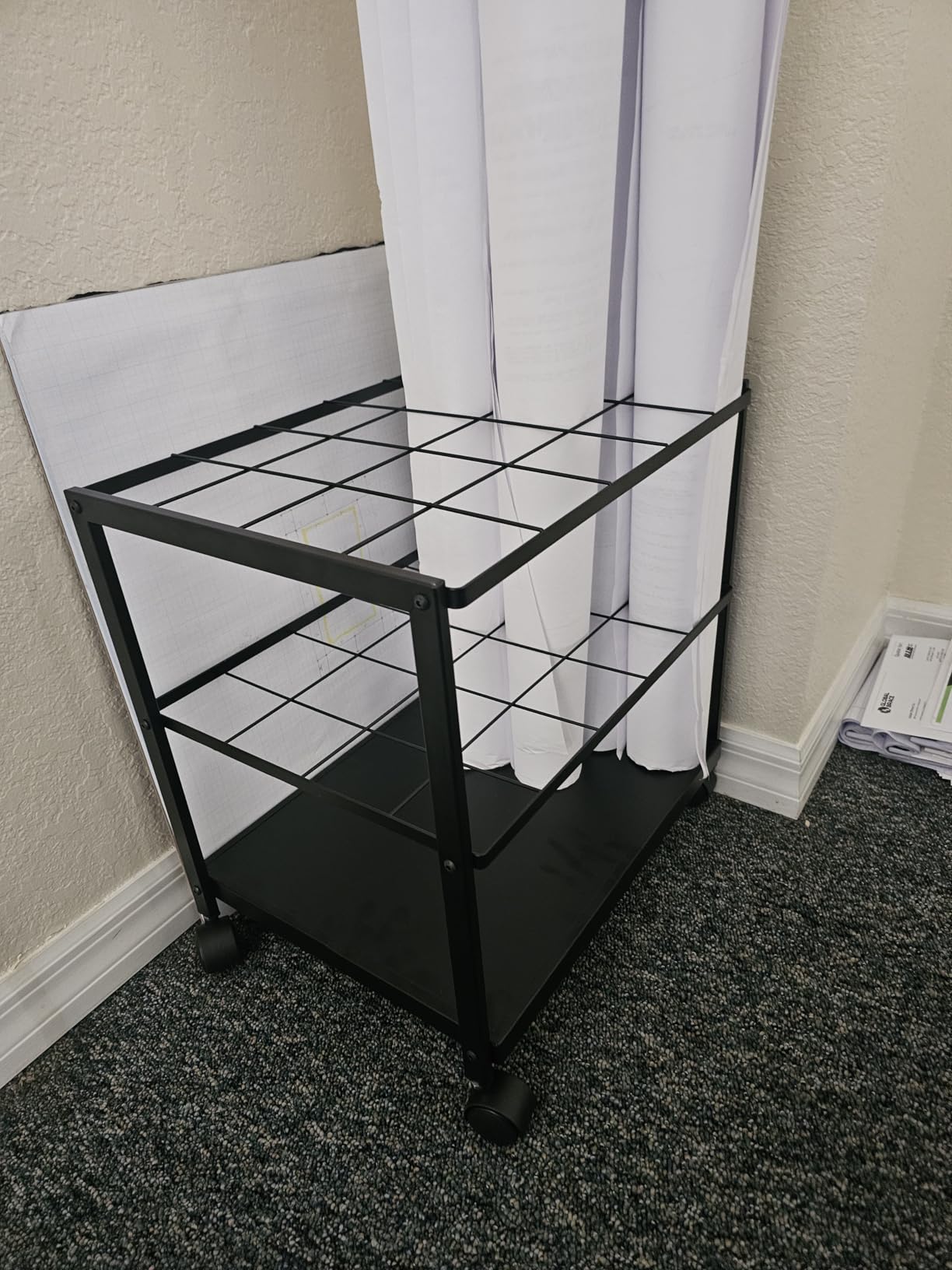 Blueprint Storage Rack Cart - 20 Slots Metal Blueprint Holder with Double-Layer Grids Ensures Secure, Non-Slip Storage, Organizing Posters, Architectural Plans, and Artwork Stably. (20 Slots) customer photo 2