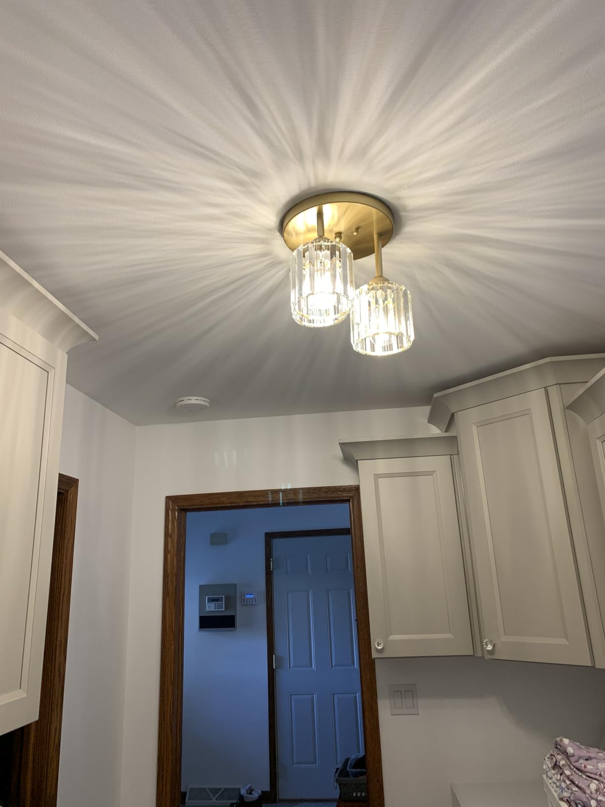 PAUFUL Modern Semi Flush Mount Ceiling Light,3-Light Golden Crystal Close to Ceiling Light Fixtures,Kitchen Light Fixtures with Clear Crystal Shade,Hallway Light Fixtures for Hallway Bedroom Bathroom customer photo 2