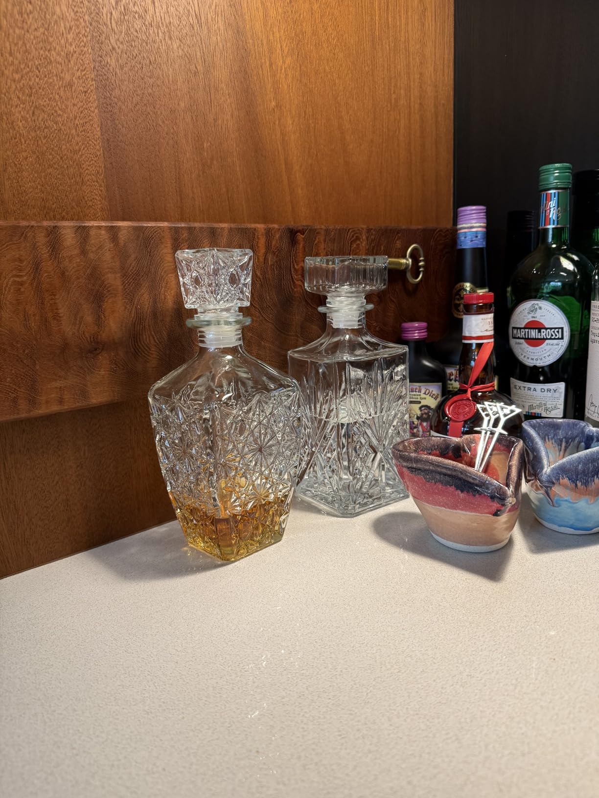 Whiskey Decanter Set of 3, Premium Crystal Spirits Decanter for Scotch, Bourbon, Vodka & Whisky, Ideal Barware & Gift for Men (28oz*2, 31oz*1) customer photo 2