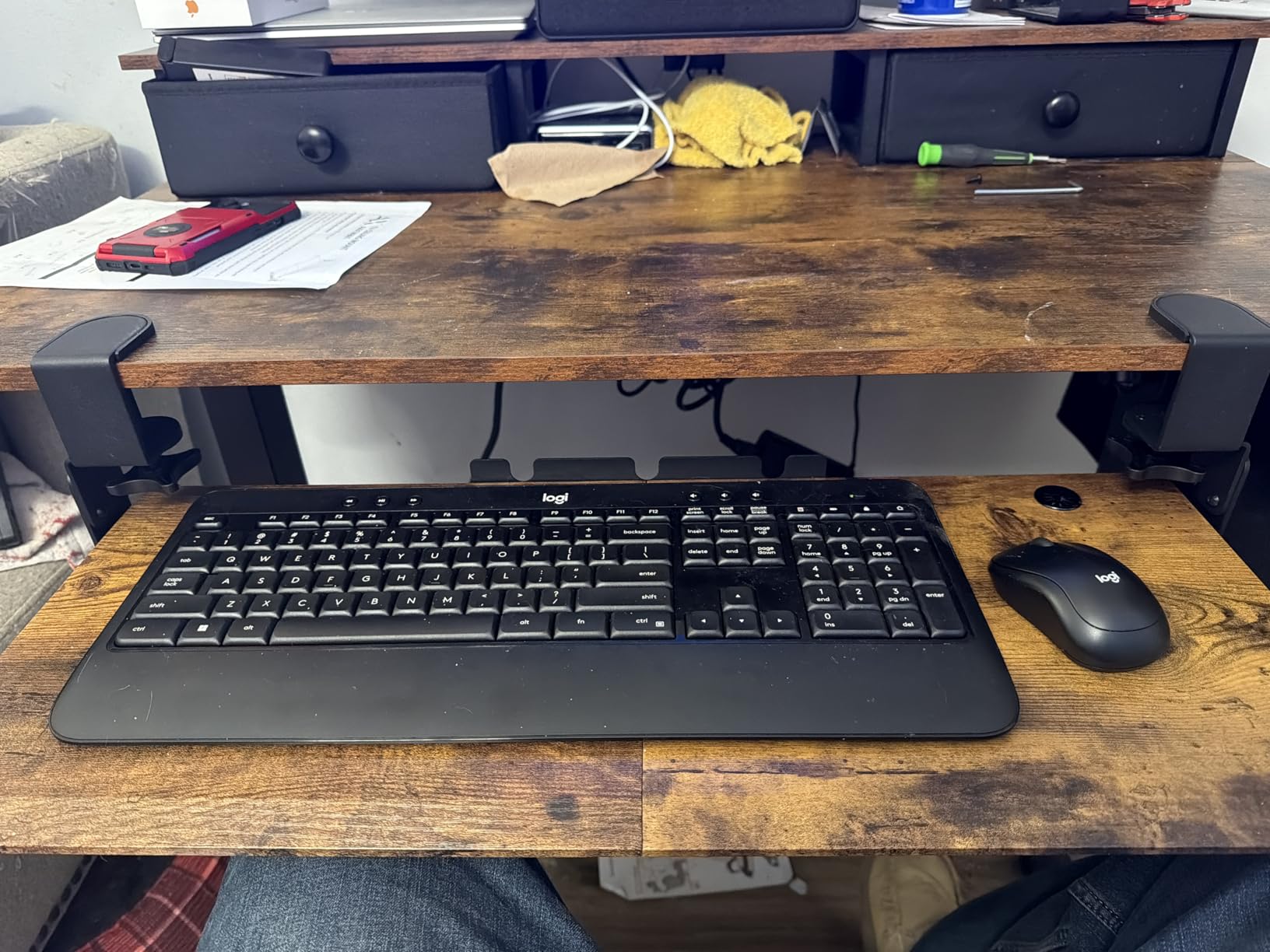 AX WABER Keyboard Tray Under Desk Pull Out with Extra Sturdy Adjustable C Clamp Mount System, 27.3 (32.5 inch Including Clamps) x 11 Inch Slide-Out Platform Computer Drawer for Typing, Black,AX01WB01 customer photo 1