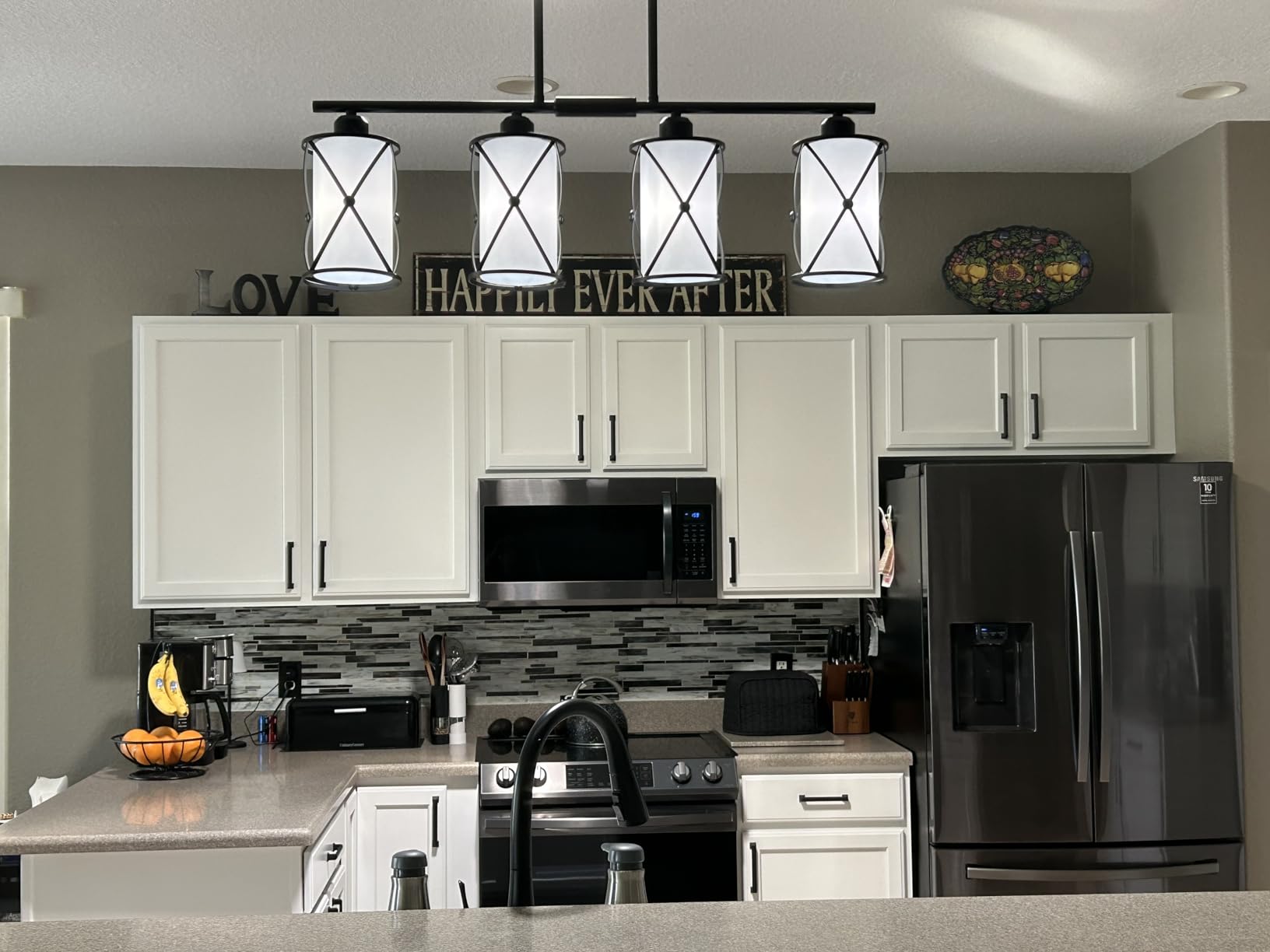 4-Light Kitchen Island Lighting, Modern Brushed Nickel Dining Room Light Fixtures with Clear Glass, Farmhouse Industrial Linear Chandelier Pendant Light with Adjustable Chain, CH9176BN-4IS customer photo 1