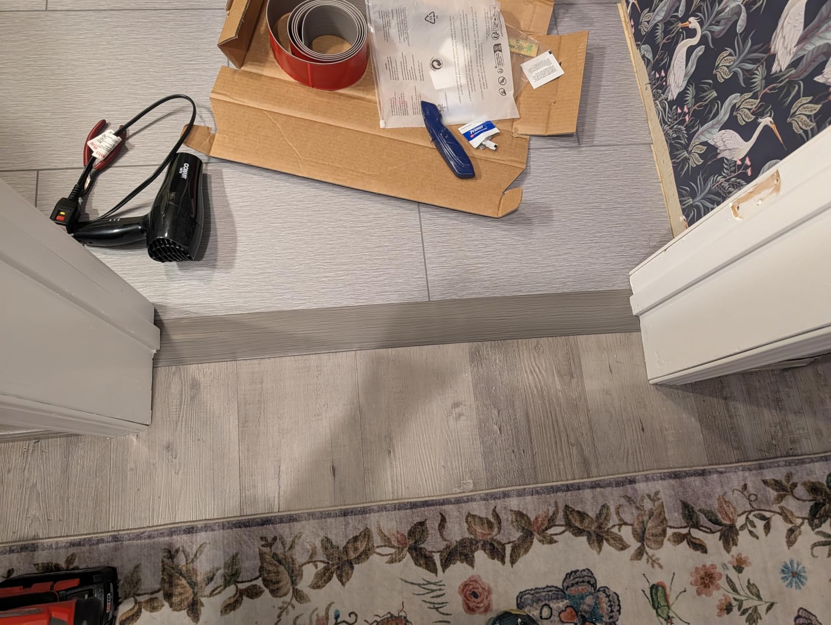 Floor Transition Strip for Carpet to Tile, Grey Wood, 4' x 1.57
