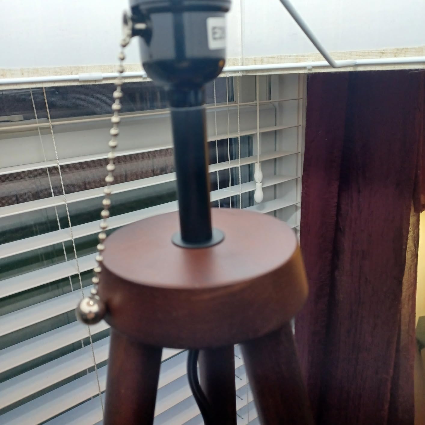 LiteHistory Wood Tripod Floor Lamps for Living Room, Bedroom, and Office,Standing lamp with Beige Linen Shade, 12W Three-Color Bulb Included, Pull Chain Switch, Tall lamp for Mothers Day Gifts, Brown customer photo 1