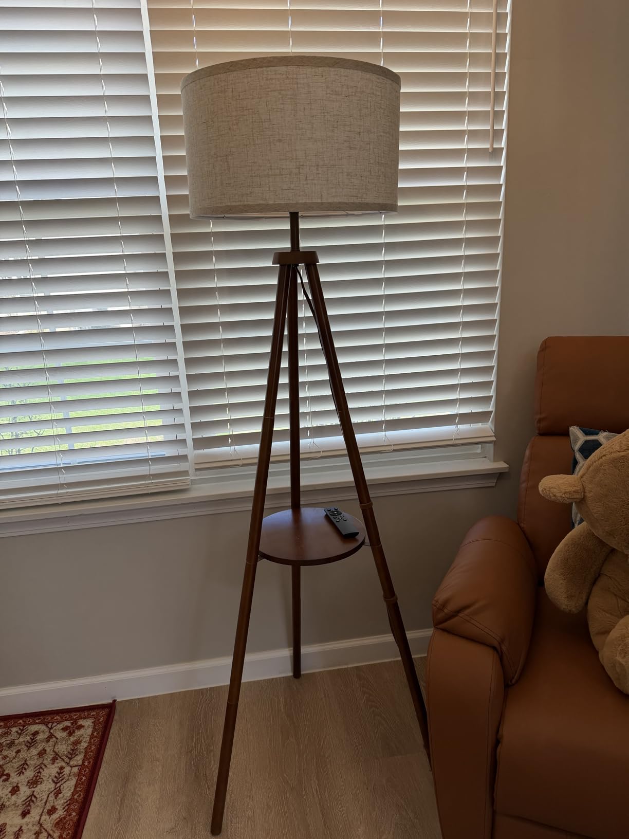 EOEYYOYB Floor Lamps for Living Room, Modern Standing Lamp with Shelf, 3 Color Temperature Led Bulb Tall Lamps with Foot Switch for Bedroom and Office, Walnut customer photo 1