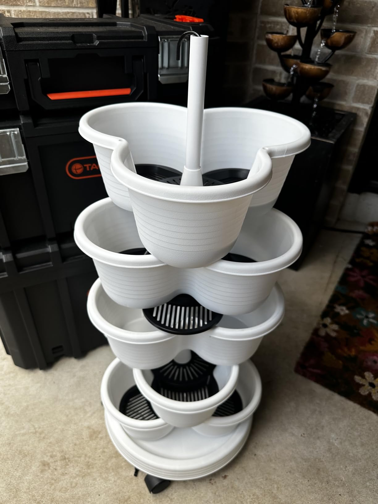 VECELO 5 Tier Vertical Garden Planter, Self Watering Stackable Planters with Wheels for Strawberries, Herbs, Flowers, Vegetables, White customer photo 2