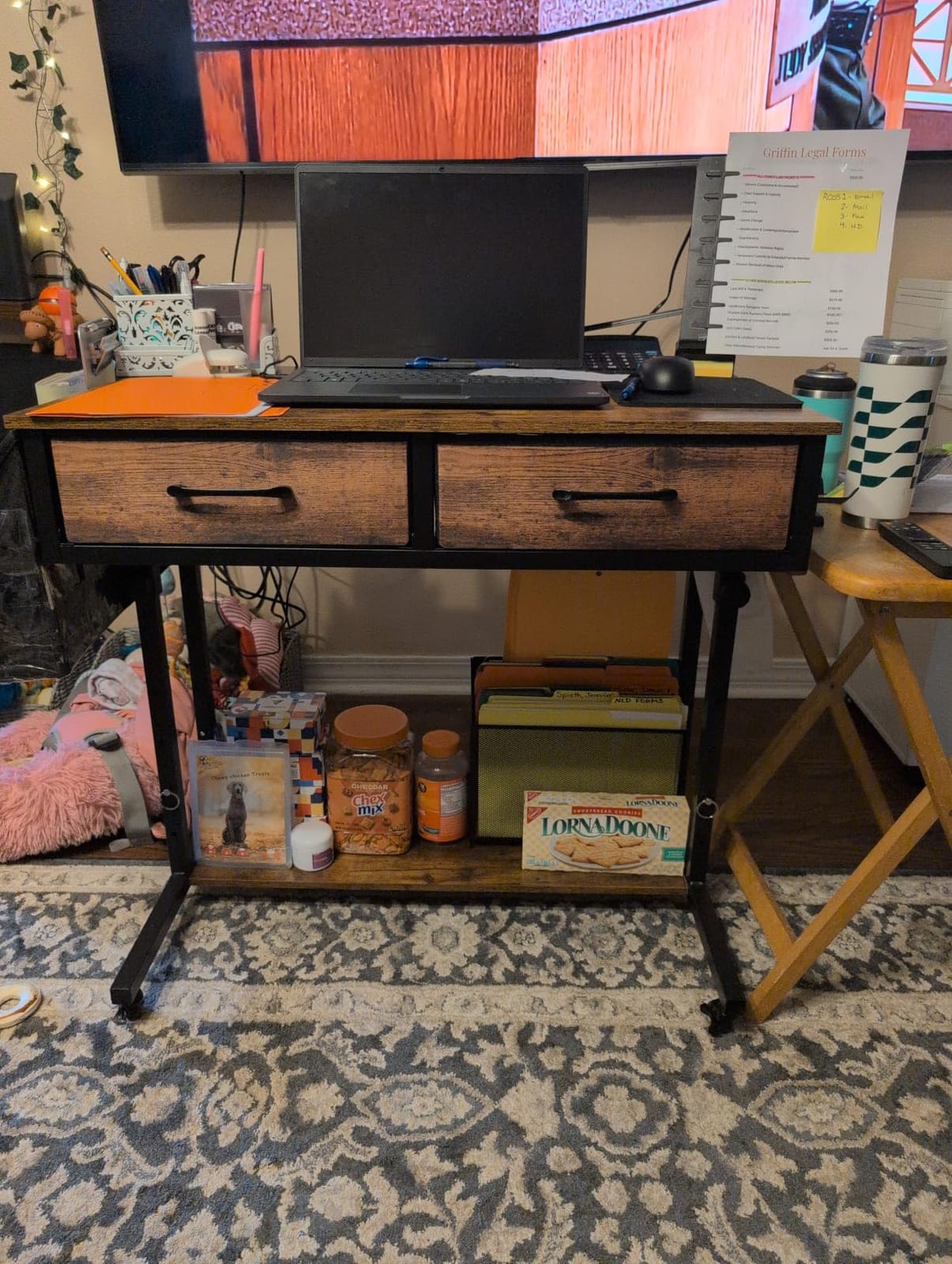 Small Portable Rolling Standing Desk - 32 Inch Adjustable Mobile Stand Up Gaming Desks with 2 Fabric Drawers on Wheels, Couch Sofa Side Laptop Table with Storage for Home Office, Black customer photo 1