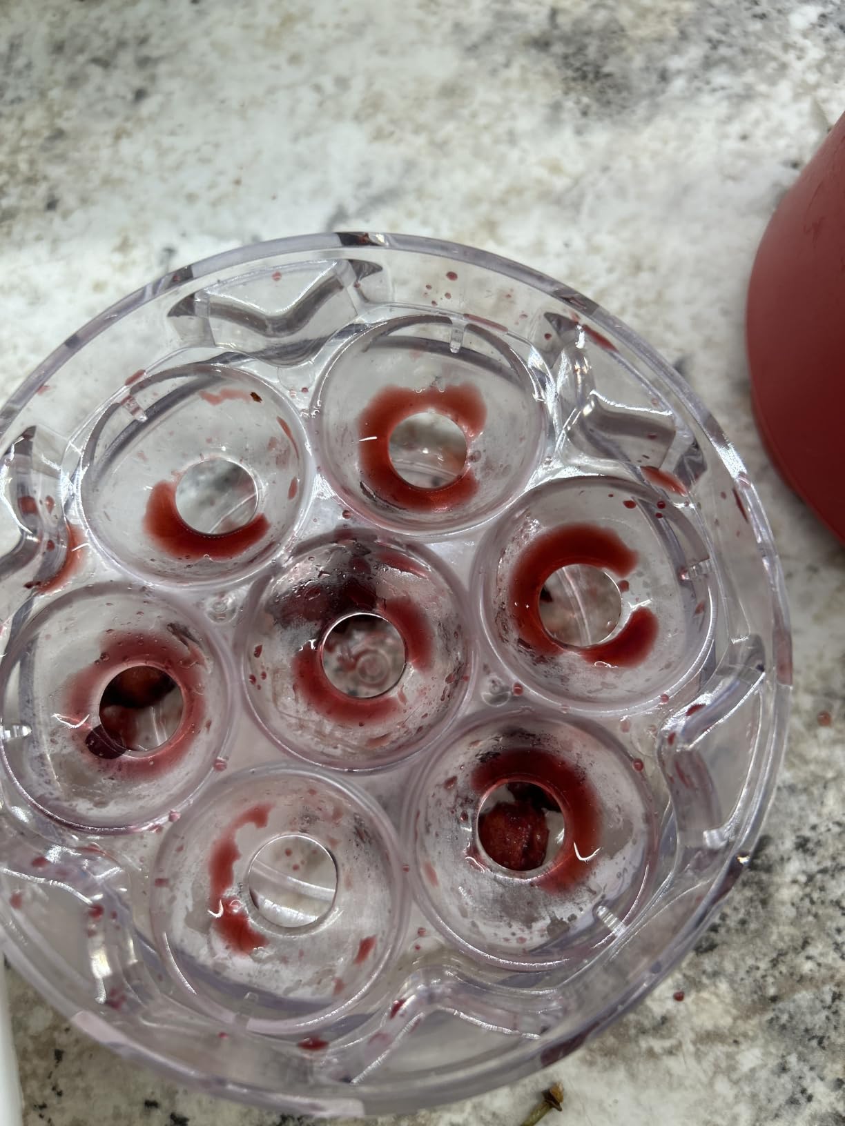 SCHVUBENR 7-IN-1 Large Cherry Pitter Tool - Portable Cherry Corer Pitter with Ergonomic Push Design - Easy to Use for Making Cherry Jam - Pit 7 Cherries at Once, Saving Time & Effort - Red customer photo 2