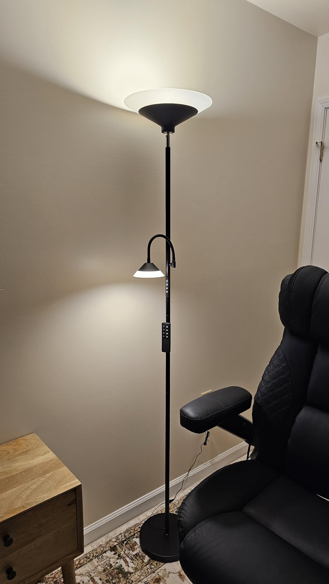 SIBRILLE Upgraded 2-in-1 Torchiere Floor Lamp, Dimmable Standing Lamp with Remote&Button Control, 34W Brightness Adjustable Floor Reading Light, Black Modern Corner Lamp for Living Room Bedroom Office customer photo 2