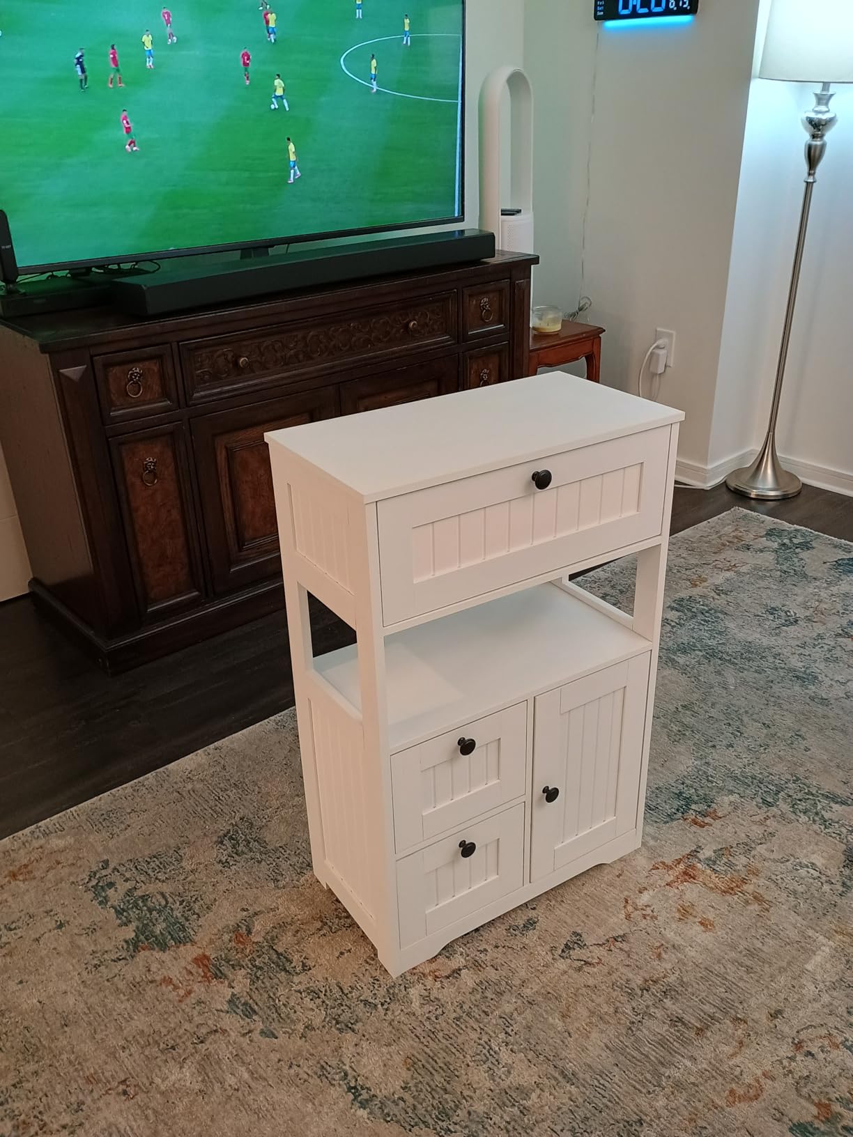 GRUSIGN Bathroom Cabinet, Modern Bathroom Floor Storage Cabinet Organizer with 1 Door and 3 Drawers, Freestanding Cupboard for Kitchen/Living Room Use customer photo 2