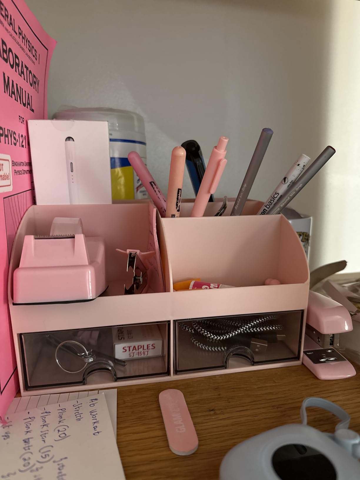 COMFYROOM Desk Accessories with Pen Holder, Office Supplies Desk Organizers and Accessories, Tape Dispenser, Stapler, Staple Remover, Staples, Clips Set, Ruler, Scissor, Pen, Tape (White) customer photo 2
