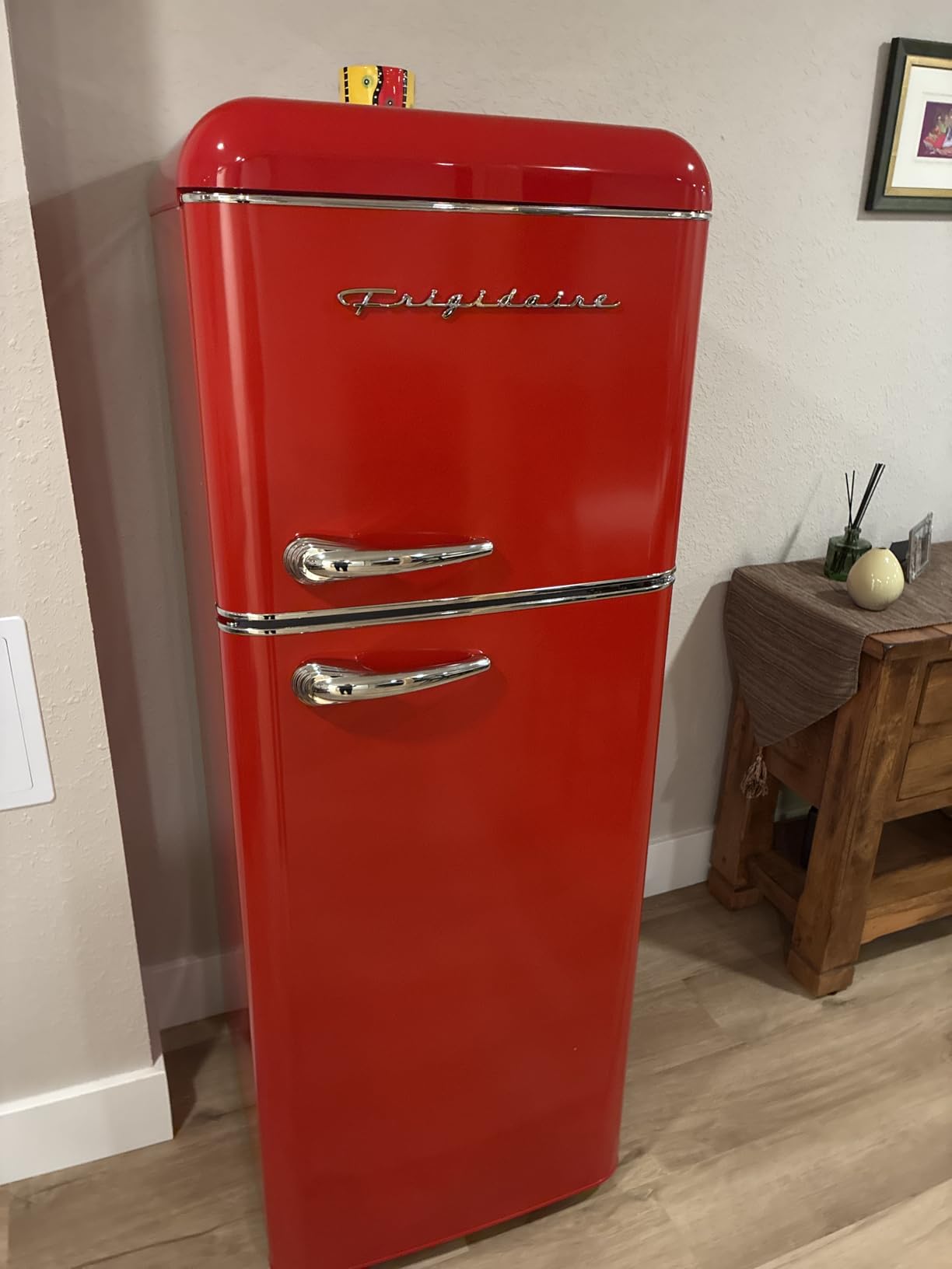 Frigidaire, 2 Door Apartment Size RETRO Refrigerator with Top Freezer, Chrome Handles, 7.5 cu ft customer photo 1