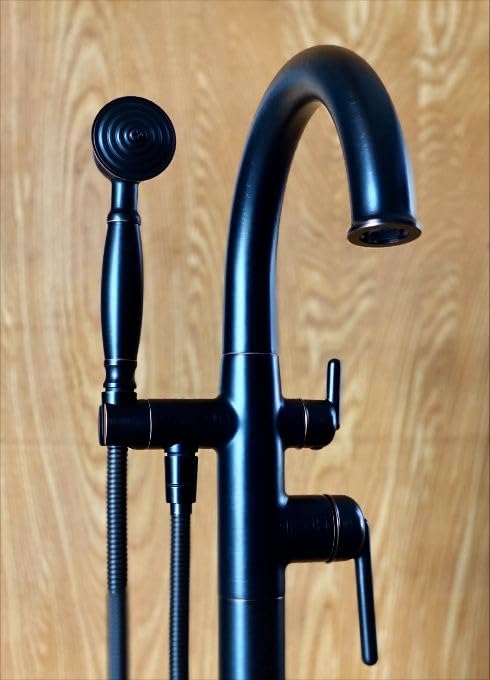 Free Standing Tub Faucet, Wintap Classic Freestanding Bathtub Faucet with Sprayer Brass Elegant Floor Mount Bath Faucets High Flow Roman Tub Filler, Brushed Gold （WT-3311BG） customer photo 2