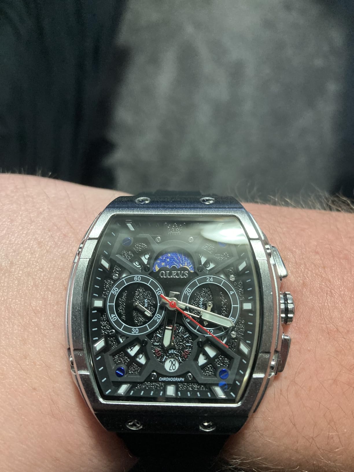 OLEVS Watch Men Luxury Casual Square Skeleton Chronograph Watches customer photo 1