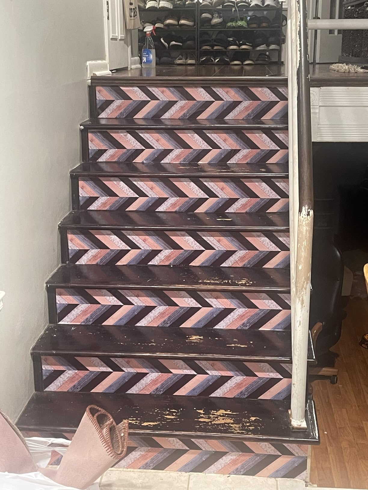 FLFK Decorative Stair Riser Decals, Classical Black and White Damask Pattern, Self-Adhesive Peel and Stick, 39.3 x 7.08 Inches, Set of 7, Indoor Home Decor customer photo 1