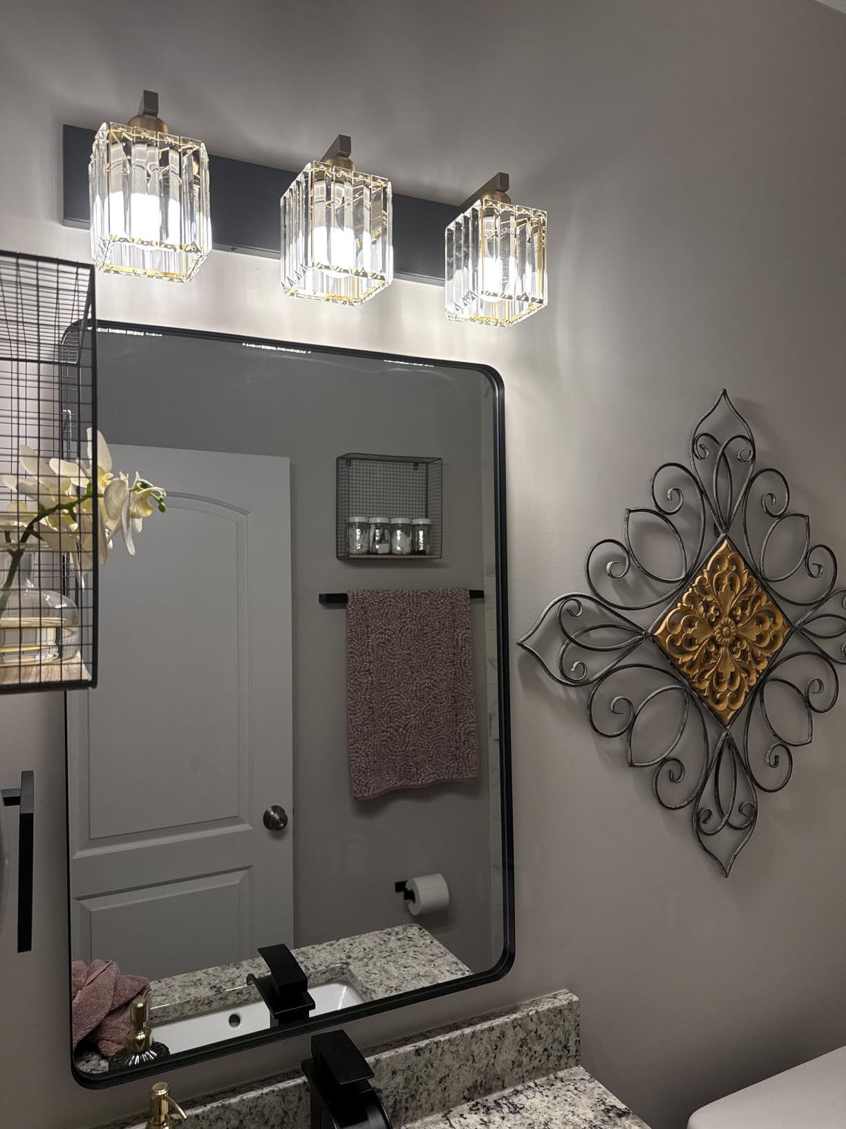 Aipsun Brushed Nickel Vanity Light Bathroom Lighting Fixtures 3 Light Crystal Modern Bathroom Vanity Light (Exclude Bulb) customer photo 1