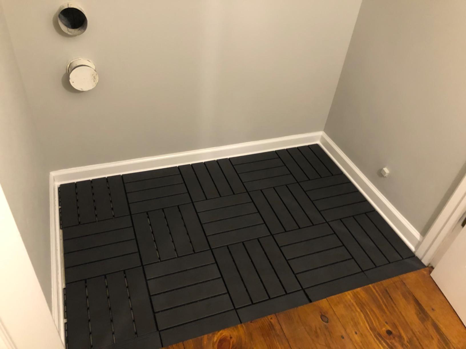 domi outdoor living Patio Deck Tiles, 12 x 12 inches Composite Interlocking Decking Tile, Four Slat Plastic Outdoor Flooring, 44 Pieces One Pack, Dark Brown customer photo 2