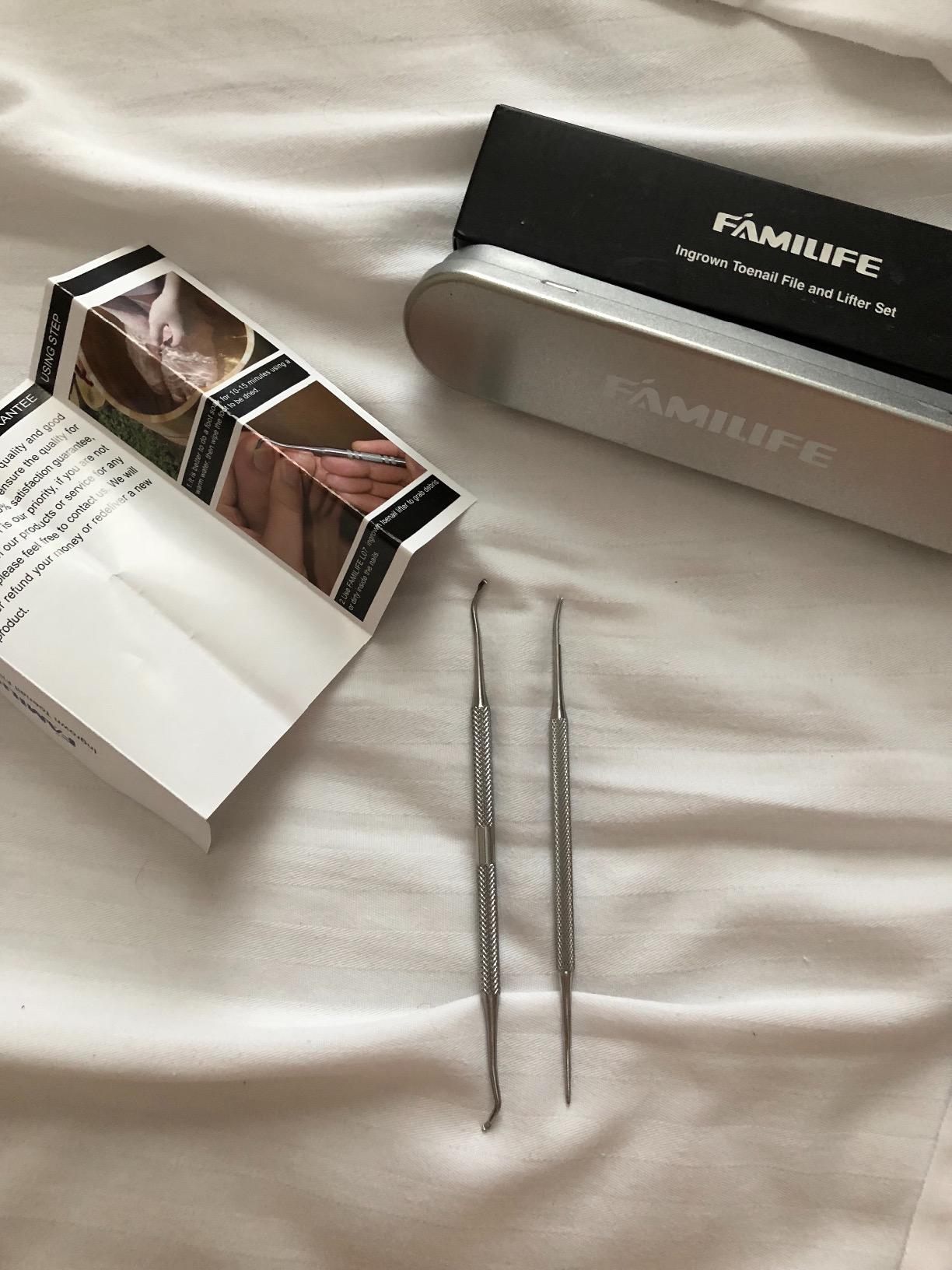 FAMILIFE Stainless Steel Pedicure Kit with Ingrown Nail Lifters, Precision File & Clipper, Multi-Use Cuticle Nippers and Trimmer for Home Foot Grooming and Correction customer photo 2