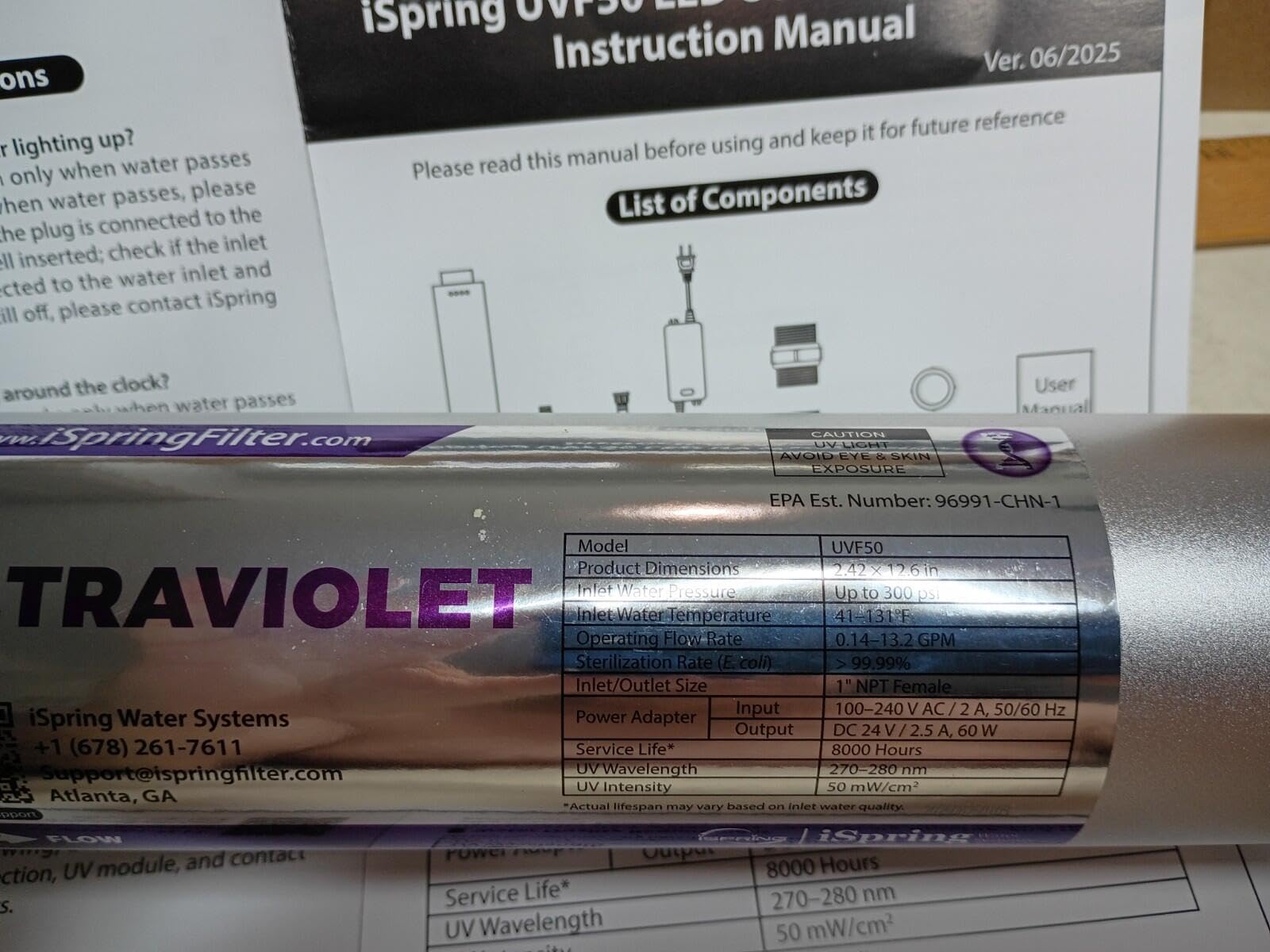 iSpring UVF50 Whole House LED UV Water Filter, 1