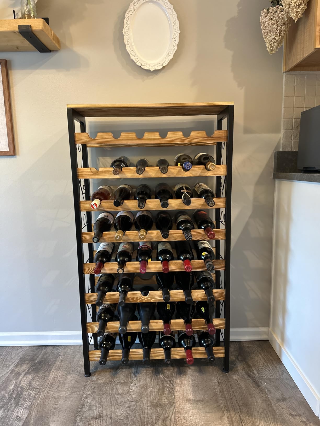 VEVOR 96 Bottle Stackable Modular Wine Rack, 8-Tier Wine Bottle Holder,Solid Wood Floor Freestanding Wine Storage Rack for Pinot Noir Bottles,for Kitchen, Cellar, and Bar, Natural customer photo 1