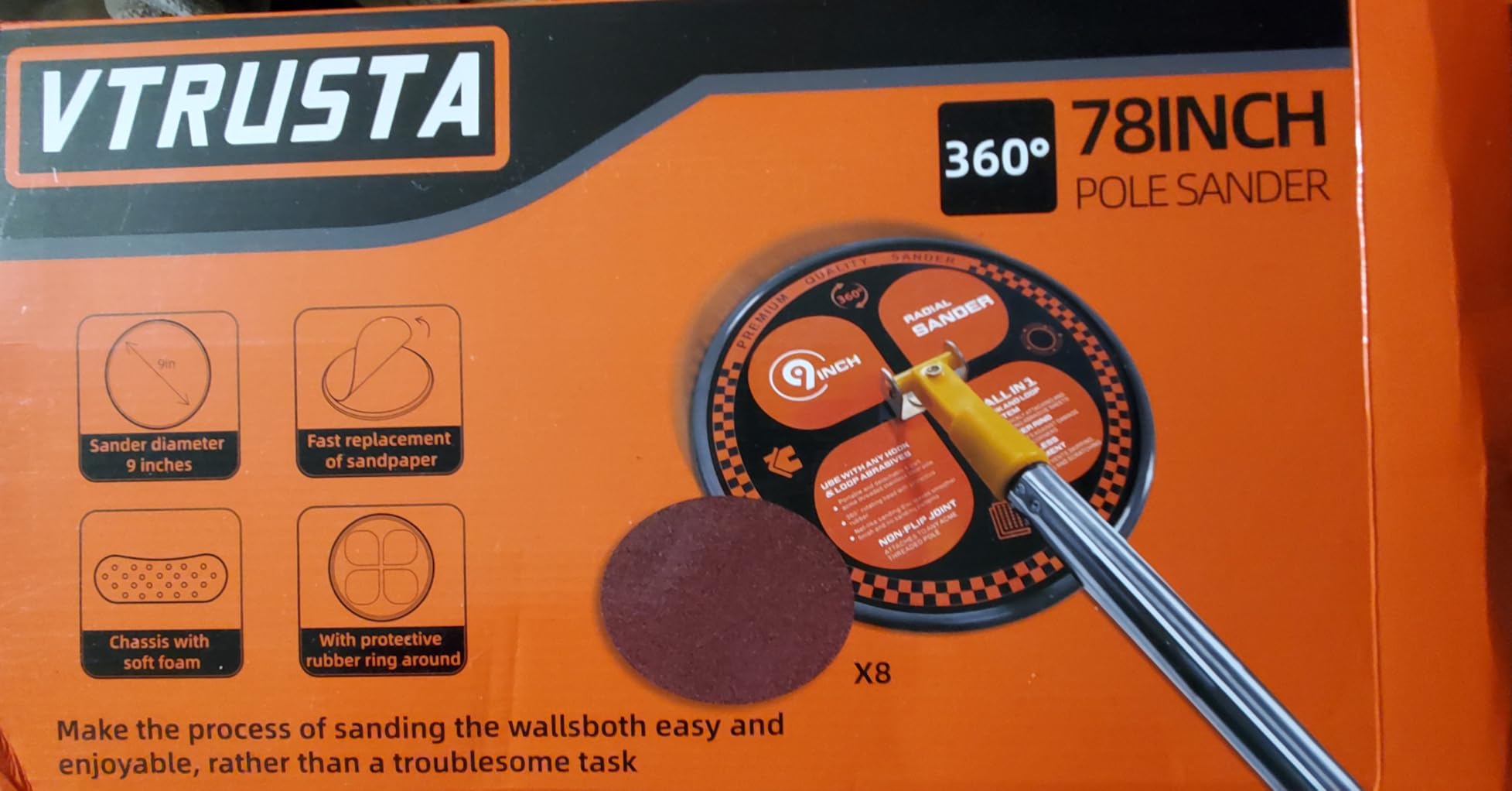 360° Wall Sander for Painting Prep, 78 inch Pole Sander for Drywall customer photo 2