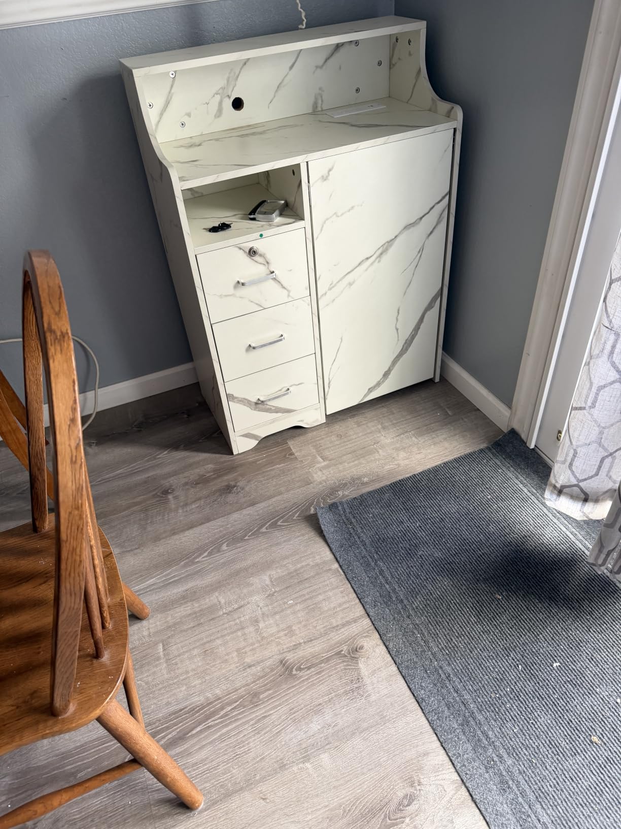 Fold Out Desk with Storage, Hidden Desk with Lockable Drawers & Shelves, Built-in Power Outlet,Folding Desk for Study and Home Office (Walnut) customer photo 1