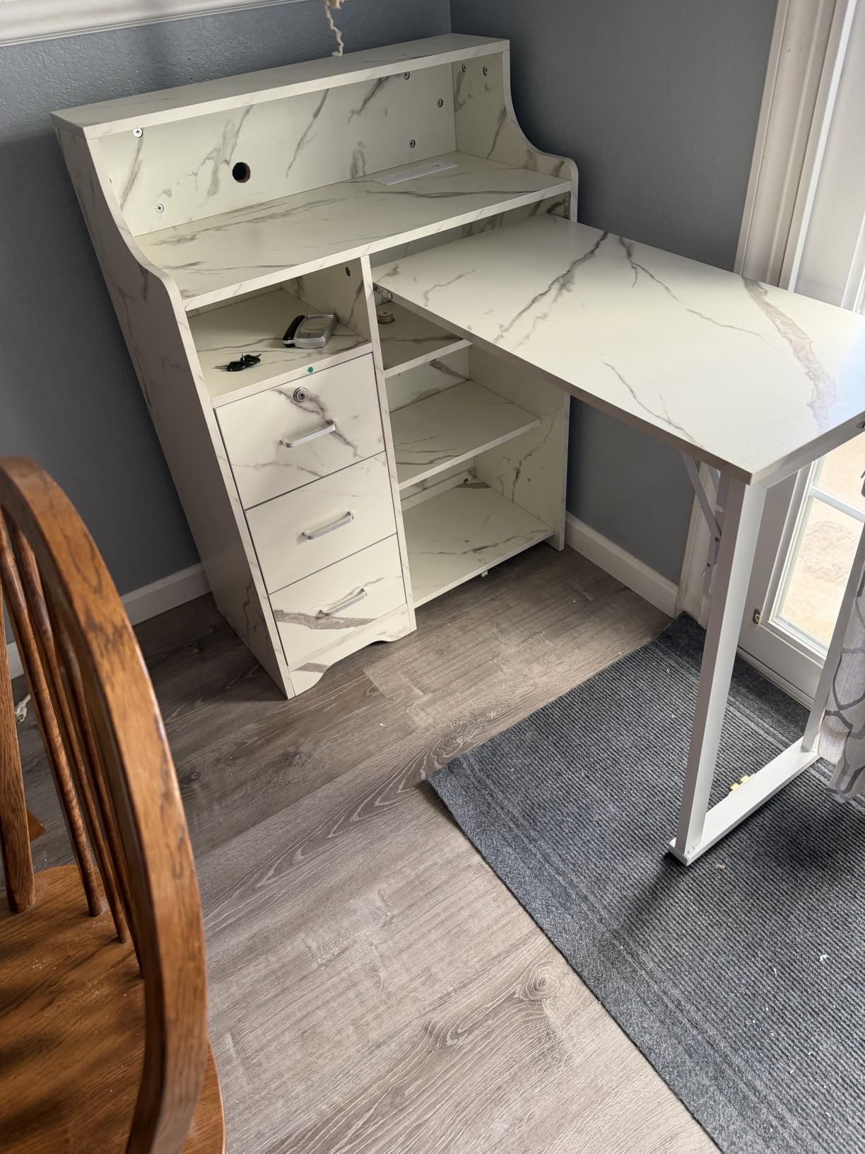 Fold Out Desk with Storage, Hidden Desk with Lockable Drawers & Shelves, Built-in Power Outlet,Folding Desk for Study and Home Office (Walnut) customer photo 2