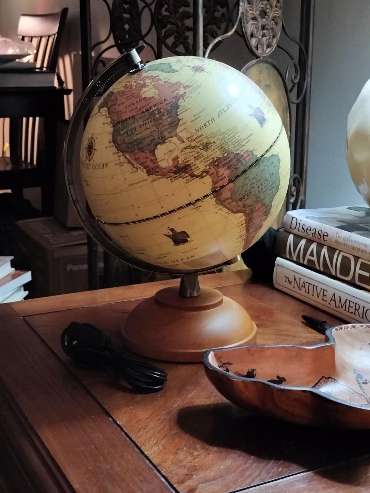 World Globe for Kids & Globes for Adults - 8'' Illuminated Globe with Wooden Stand Educational Earth Globes for Classroom Light Up Antique Style Desk Decor for Home Office customer photo 1