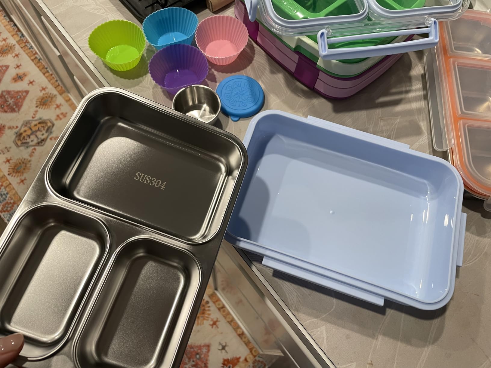 KHOXU Stainless Steel Lunch Box for Kids, Bento Box Adults, 28oz Blue customer photo 1