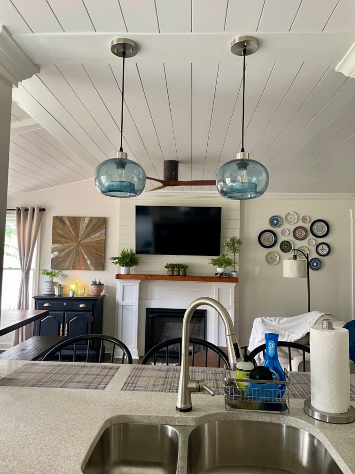 CASAMOTION Glass Pendant Lights, Textured Clear Globe Shade customer photo 1