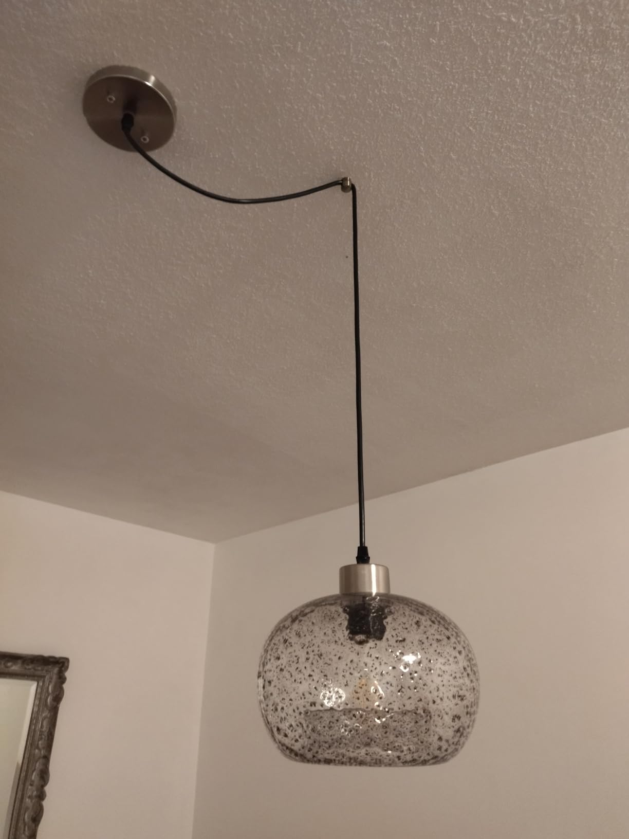 CASAMOTION Glass Pendant Lights, Textured Clear Globe Shade customer photo 2