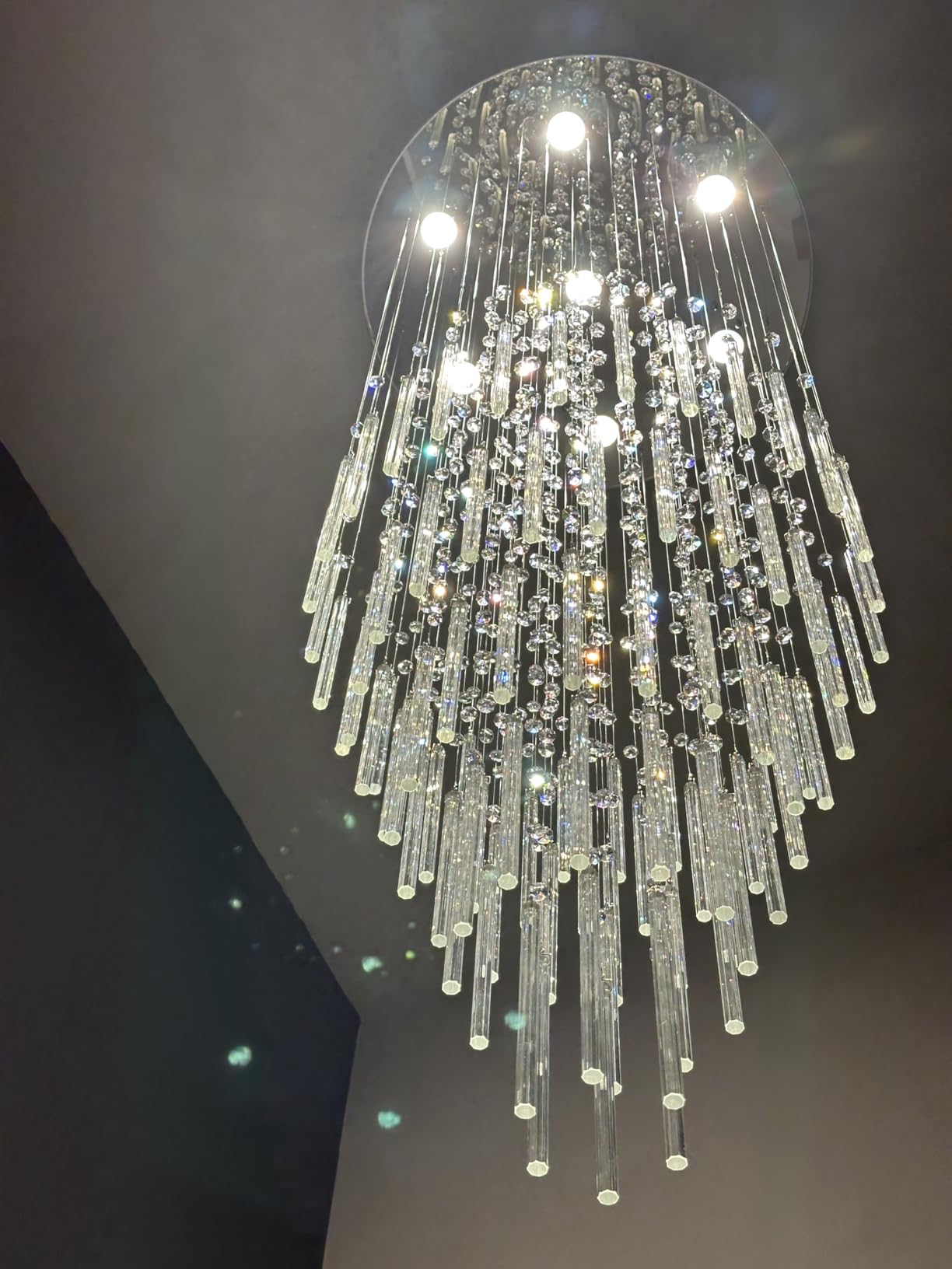 7PM Foyer Chandeliers Entryway High Ceiling, Flush Mount Large Raindrop Crystal Chandelier Lighting Staircase Chandelier High Ceiling Light Fixtures for Hallway Front Entrance H 59'' customer photo 1