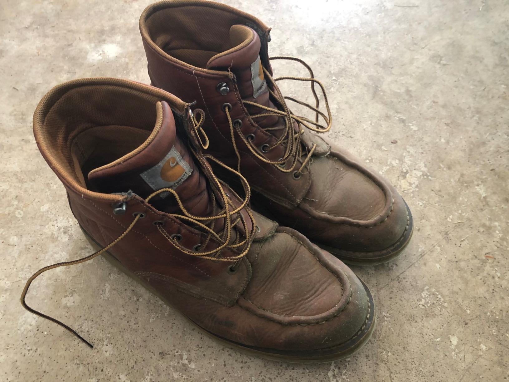 Carhartt Men's 6” Moc Toe Waterproof Work Boots - Oil-Tanned Leather Boots with FastDry Lining, Dual-Density Rubber Wedge Traction Outsole, EH Rated customer photo 2
