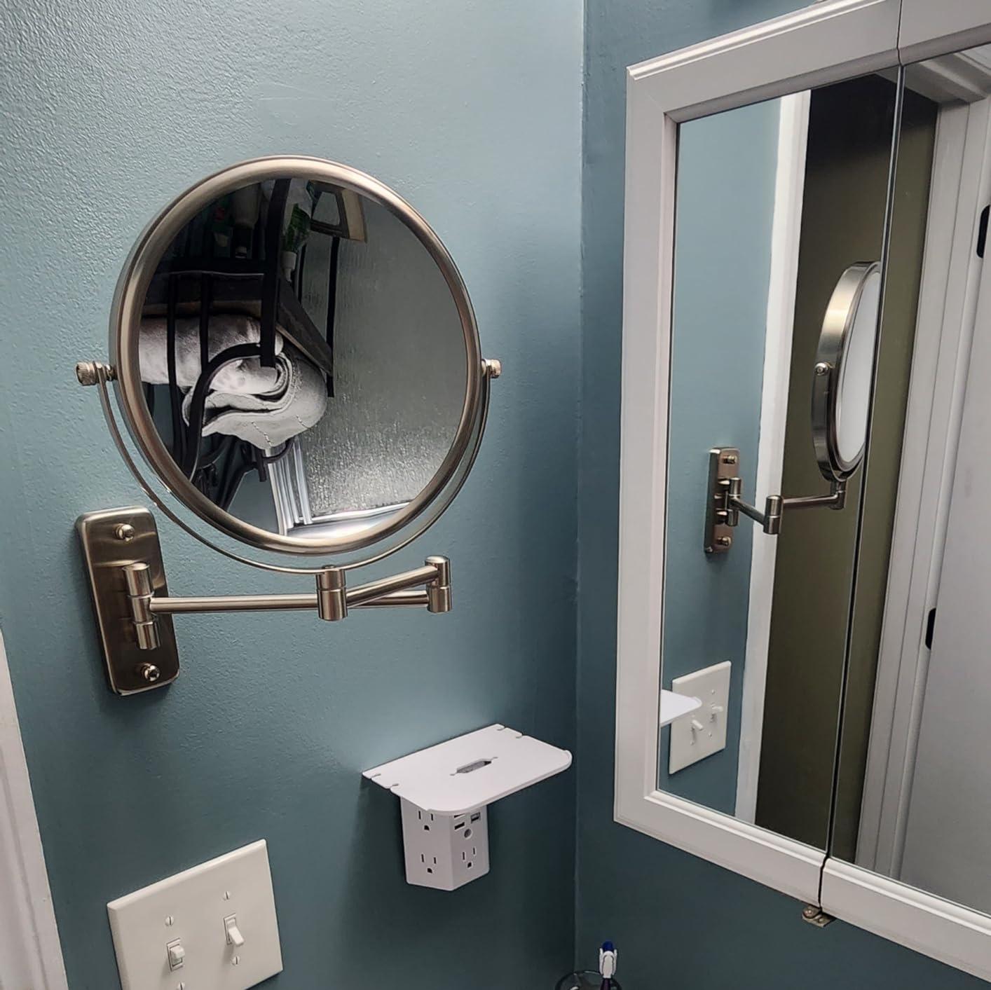 Wall Mounted Makeup Mirror - 1X/10X Magnifying Mirror Double Sided, 8 Inch Extendable Bathroom Mirror, Nickel Finish customer photo 2