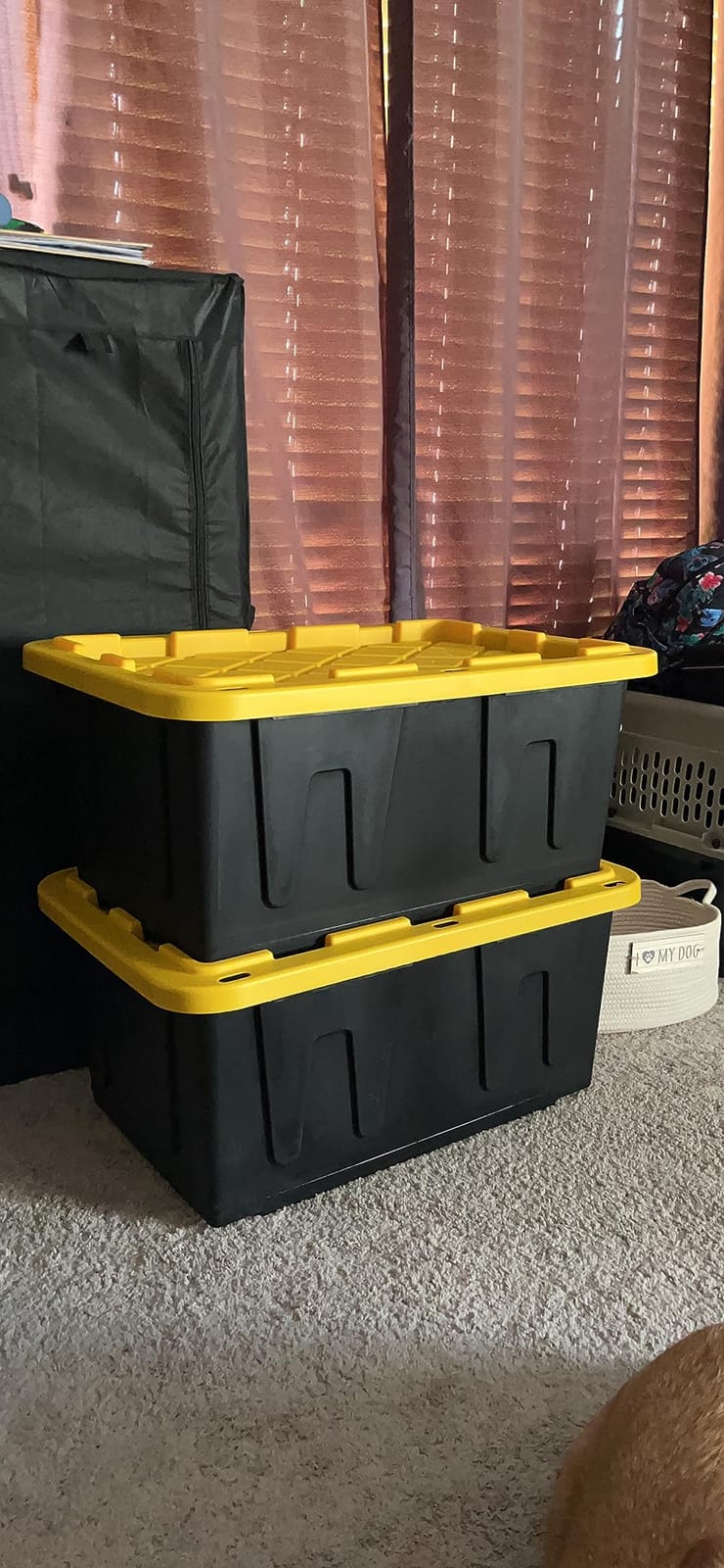 HOMZ Durabilt Plastic Storage Bins with Lids, 27 Gal, Black/Yellow, 2 Pack customer photo 1