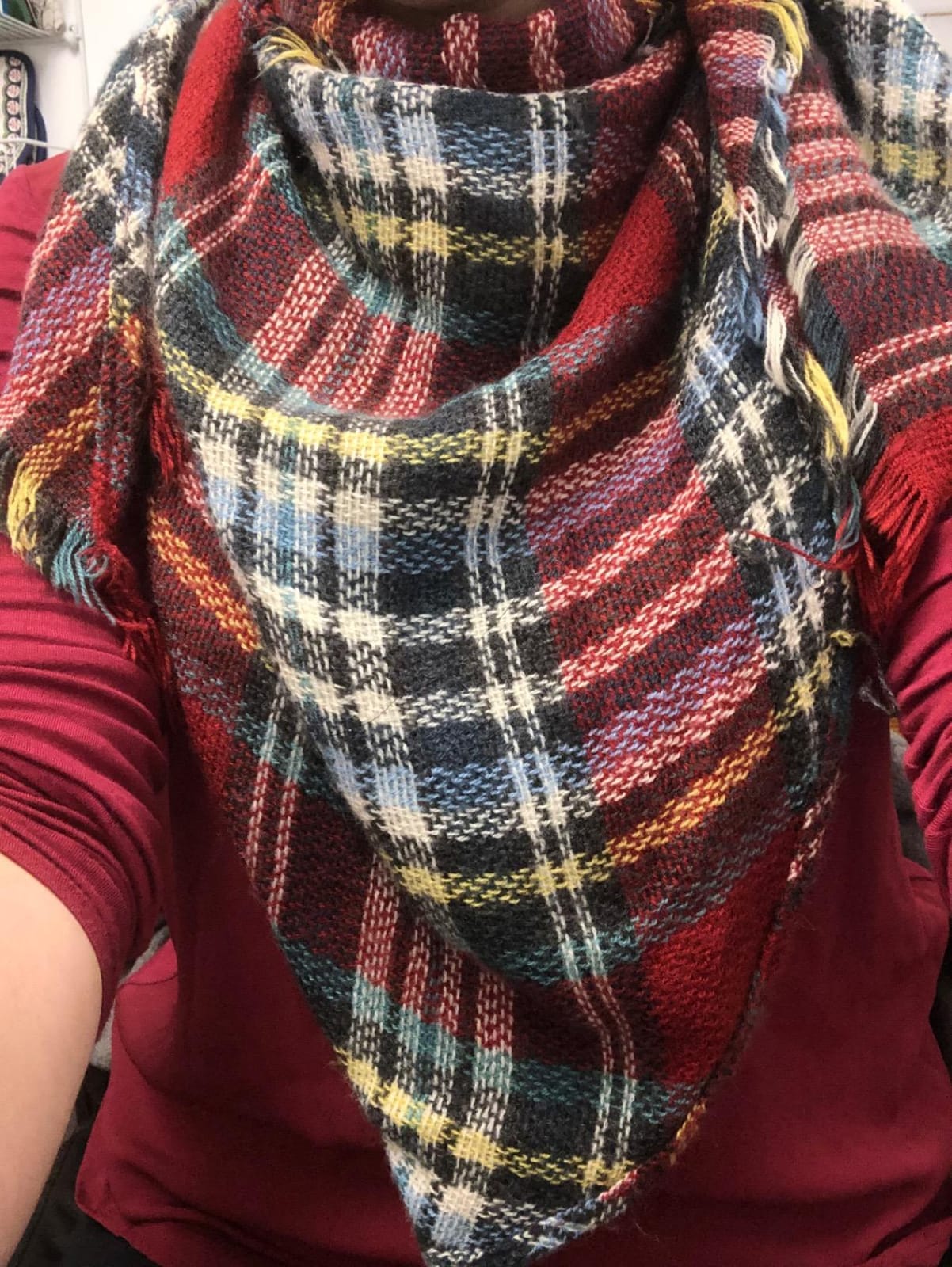Wander Agio Womens Warm Long Shawl Winter Wraps Large Scarves Knit Cashmere Feel Plaid Triangle Scarf customer photo 2