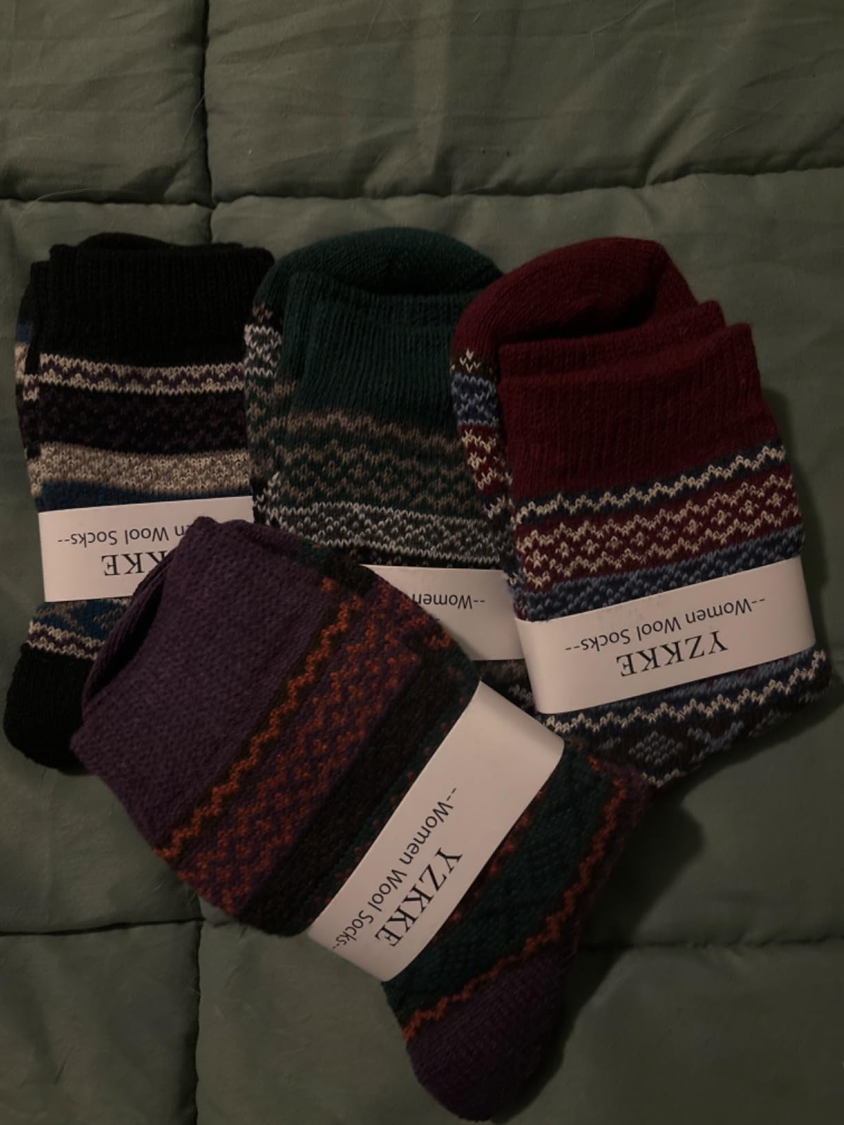YZKKE 5Pack Womens Vintage Winter Soft Warm Thick Cold Knit Wool Crew Socks, Multicolor, free size customer photo 1