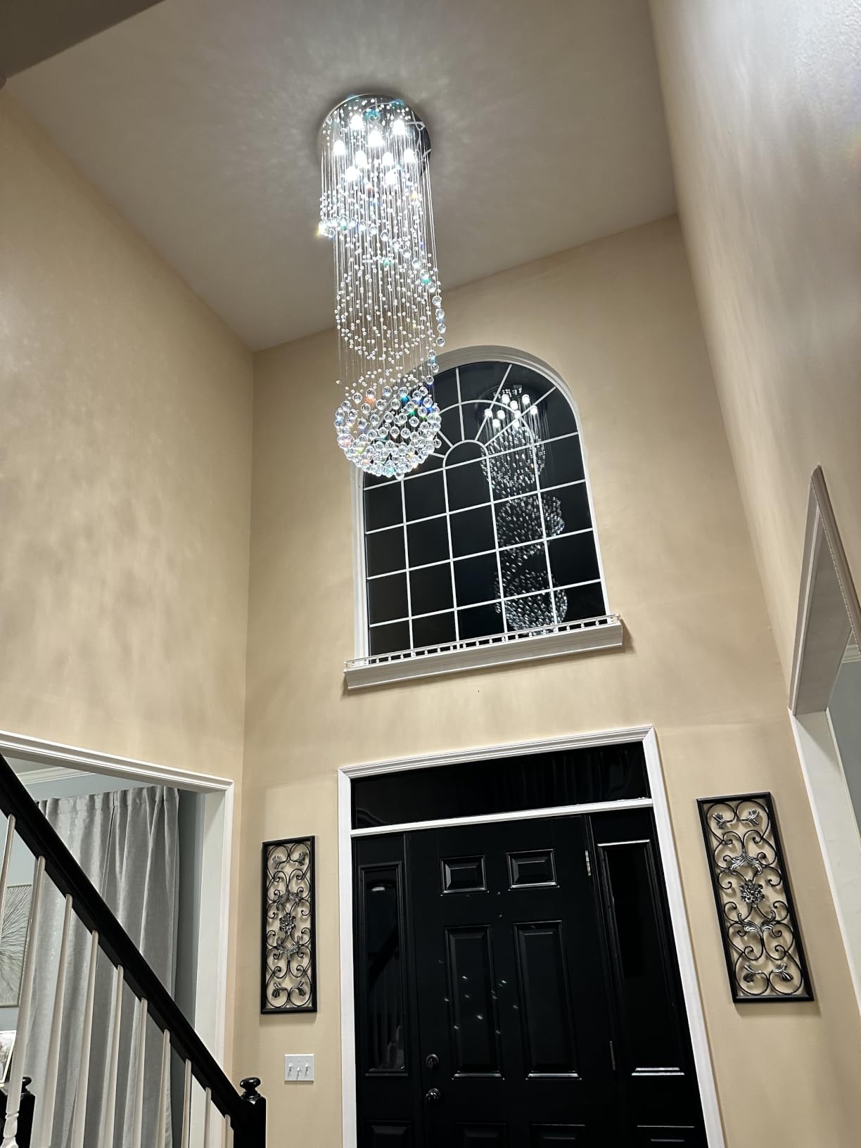 Modern Crystal Chandelier Spiral Sphere Design 9 Light Crystal High Ceiling Light Chandelier for Living Room Hotel Stairs Foyer Entryway Height 79 inch Flush Mount Diameter 24 inch customer photo 1