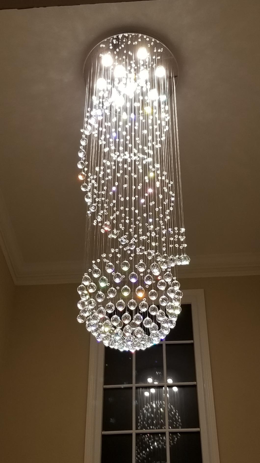 Modern Crystal Chandelier Spiral Sphere Design 9 Light Crystal High Ceiling Light Chandelier for Living Room Hotel Stairs Foyer Entryway Height 79 inch Flush Mount Diameter 24 inch customer photo 2