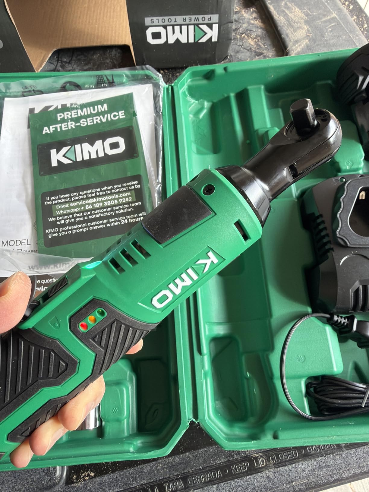 KIMO 3/8 Cordless Electric Ratchet Wrench, 40Ft-lbs, 400RPM Variable Speed customer photo 2