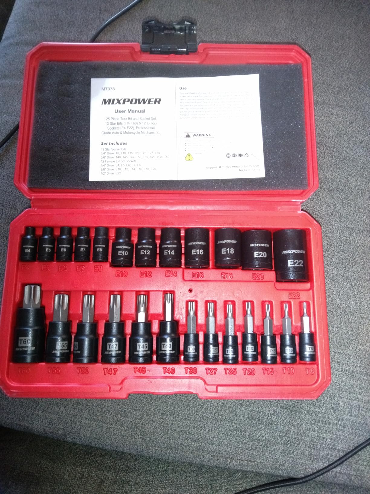 MIXPOWER 25 Piece Torx Bit and Socket Set, 13 Star Bits (T8- T60) & 12 E-Torx Sockets (E4-E22), Professional Grade Auto & Motorcycle Mechanic Set customer photo 1