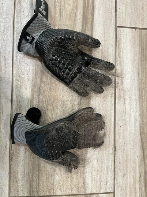H HANDSON Pet Grooming Gloves - Patented #1 Ranked, Award Winning Shedding, Bathing, & Hair Remover Gloves - Gentle Brush for Cats, Dogs, and Horses (Grey, Small) customer photo 1