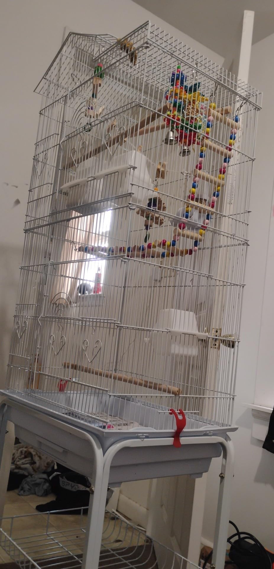 Yaheetech 62.5-inch Roof Top Flight Bird Cage for Parakeets Cockatiels Conures Finches Lovebirds Canaries Budgies Small Parrots, Large Birdcage with Detachable Rolling Stand, White customer photo 2