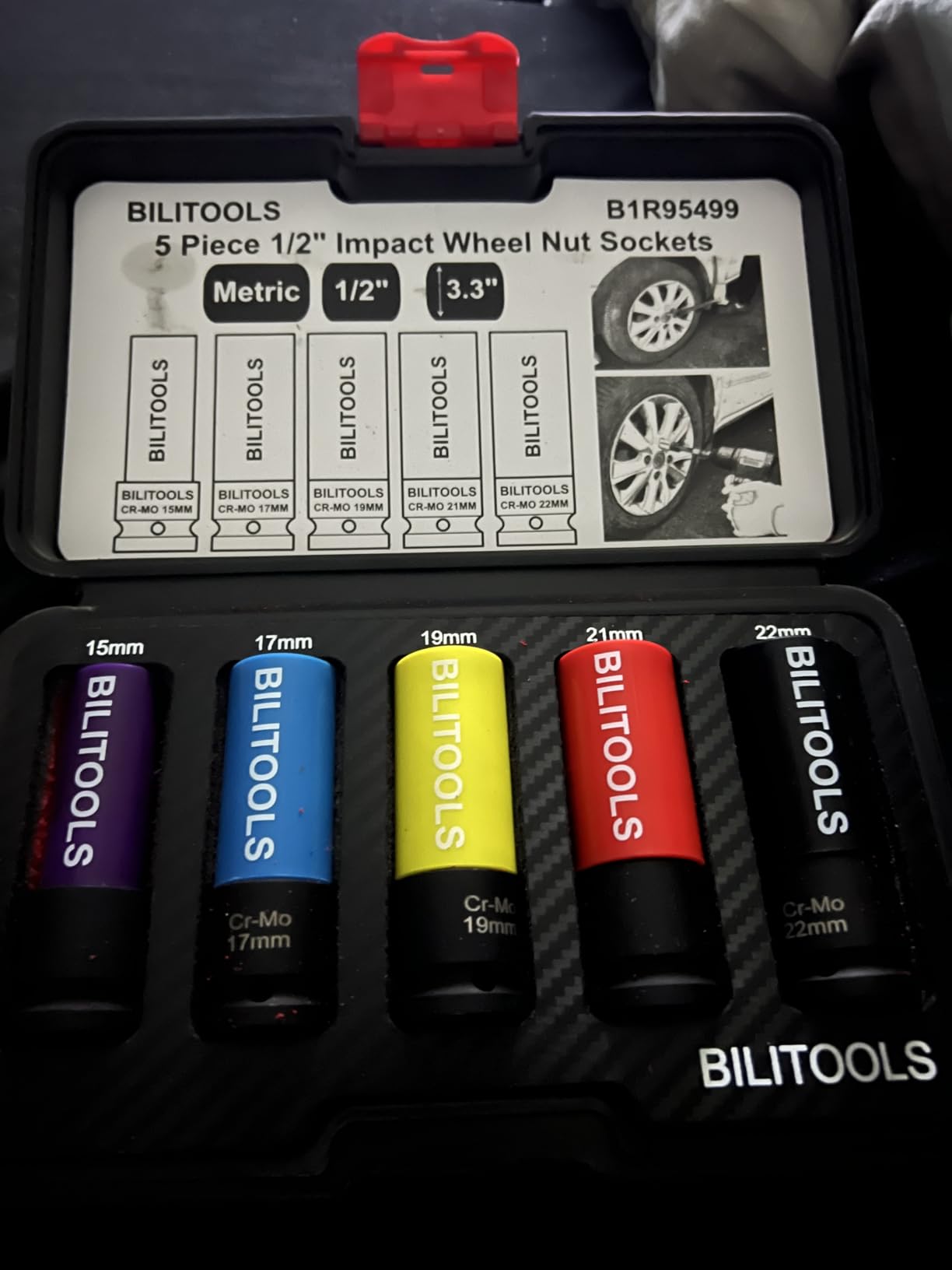 BILITOOLS 5pcs 1/2’’ Drive Impact Lug Nut Socket Set, 15/17/19/21/22mm customer photo 2