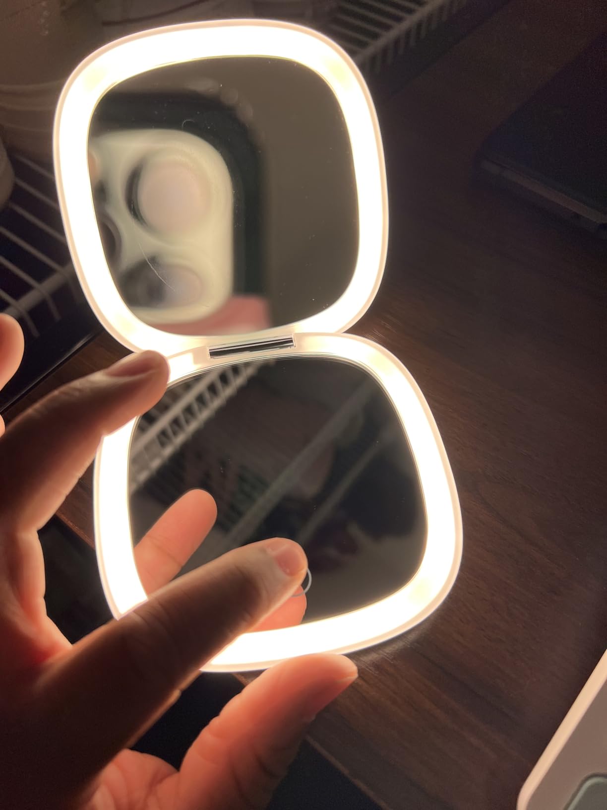 deweisn Compact Mirror, Lighted Travel Makeup Mirror with 1X/10X Magnifying Double Sided Dimmable Portable Pocket Mirror for Handbag, USB Charging(Black) customer photo 1