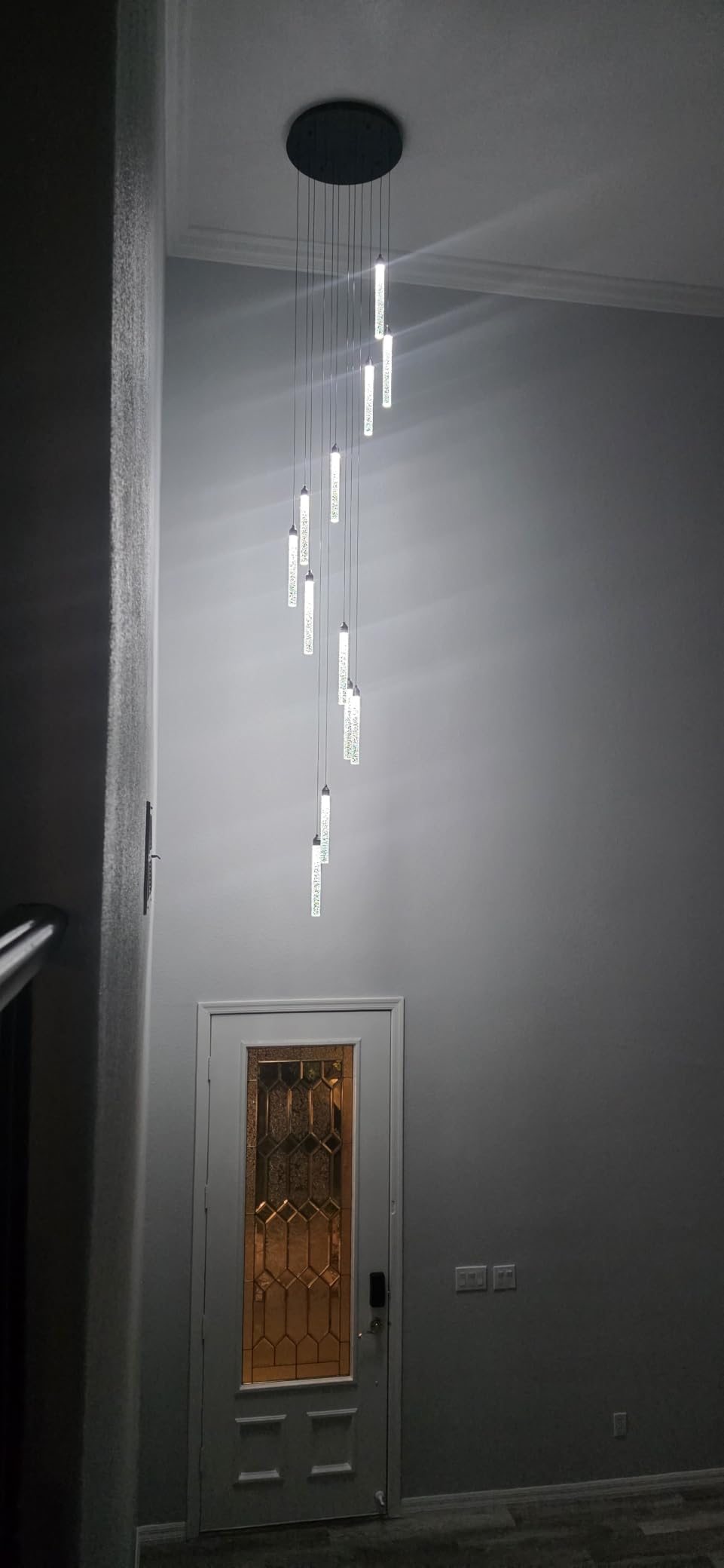 156in Long Light 20-Lights Chandeliers for Entryway LED Dimmable Chandeliers Lighting Fixture Modern Flat Sloped High Ceiling Pendant Lights Crystal Drop Light for Living Room Foyer Hallway Staircase customer photo 1